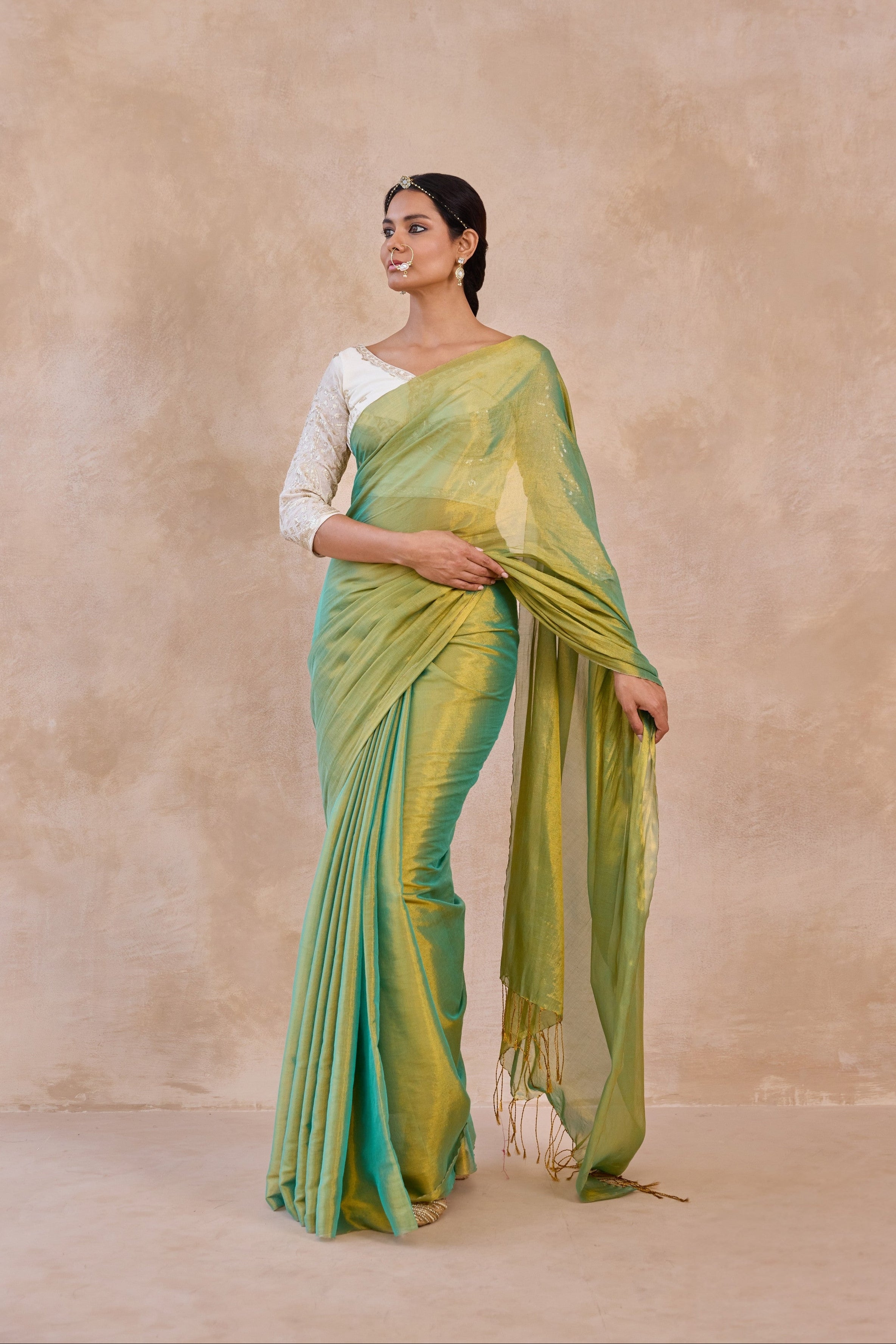 Olive Gold Tissue Handwoven Saree