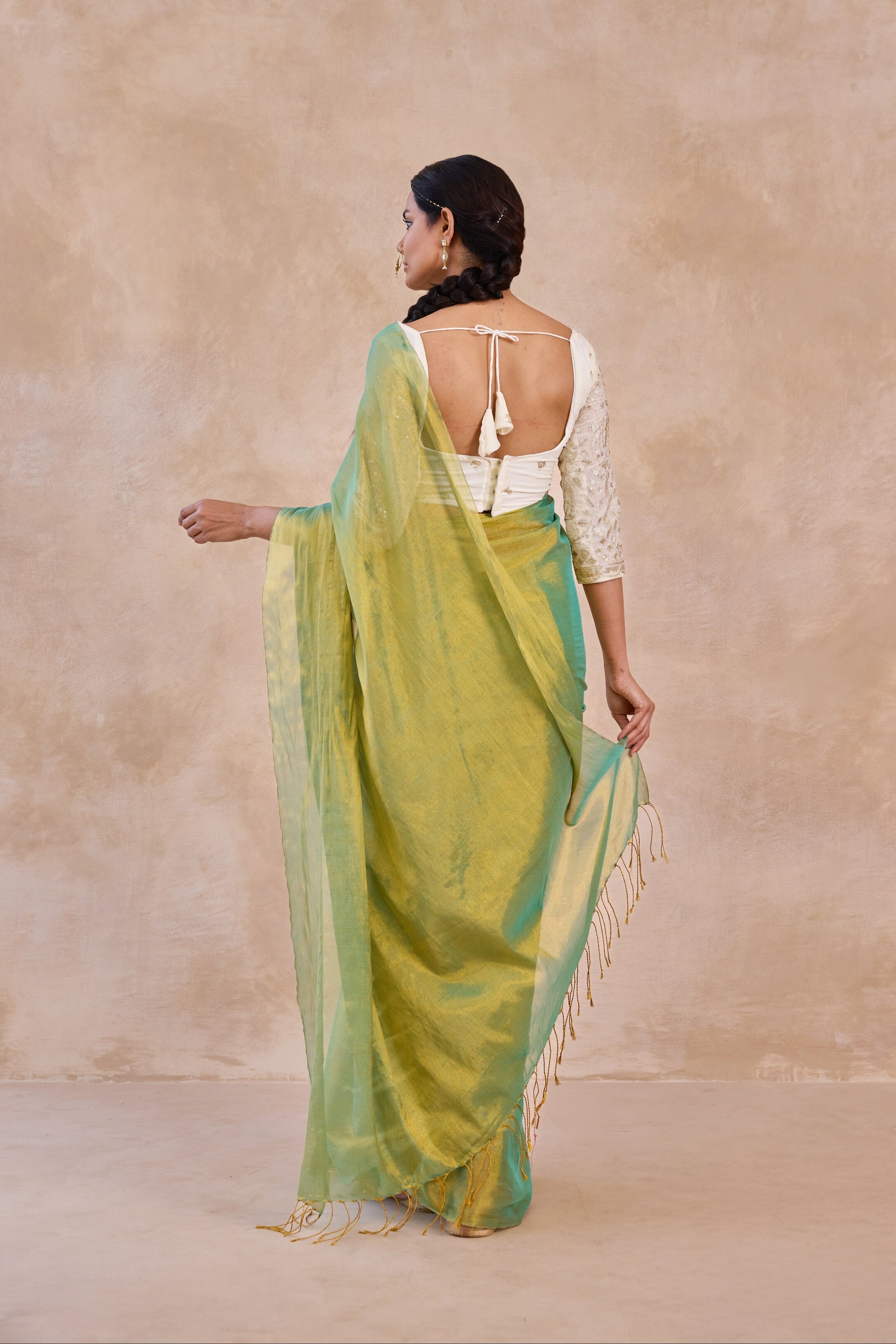 Olive Gold Tissue Handwoven Saree