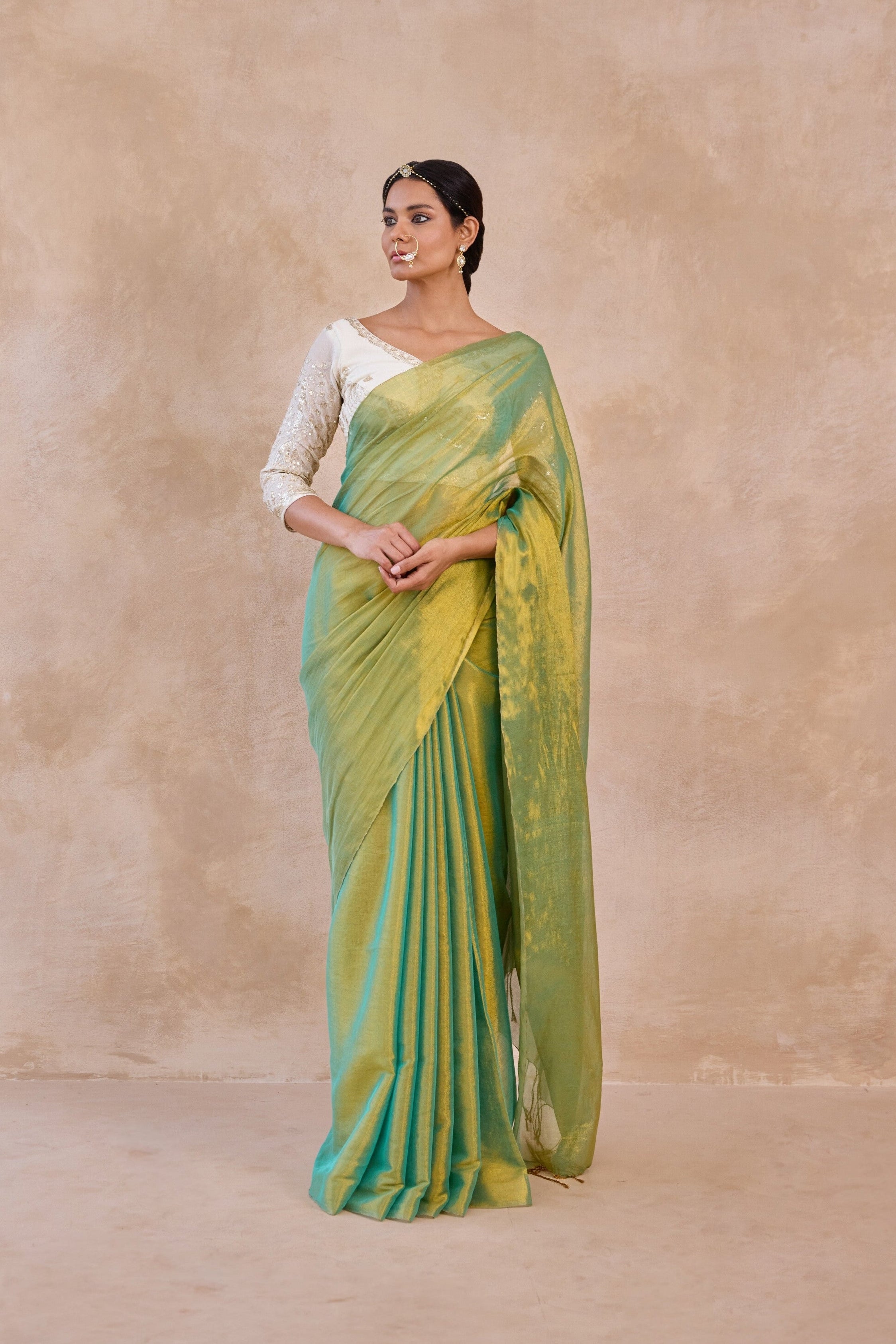 Olive Gold Tissue Handwoven Saree