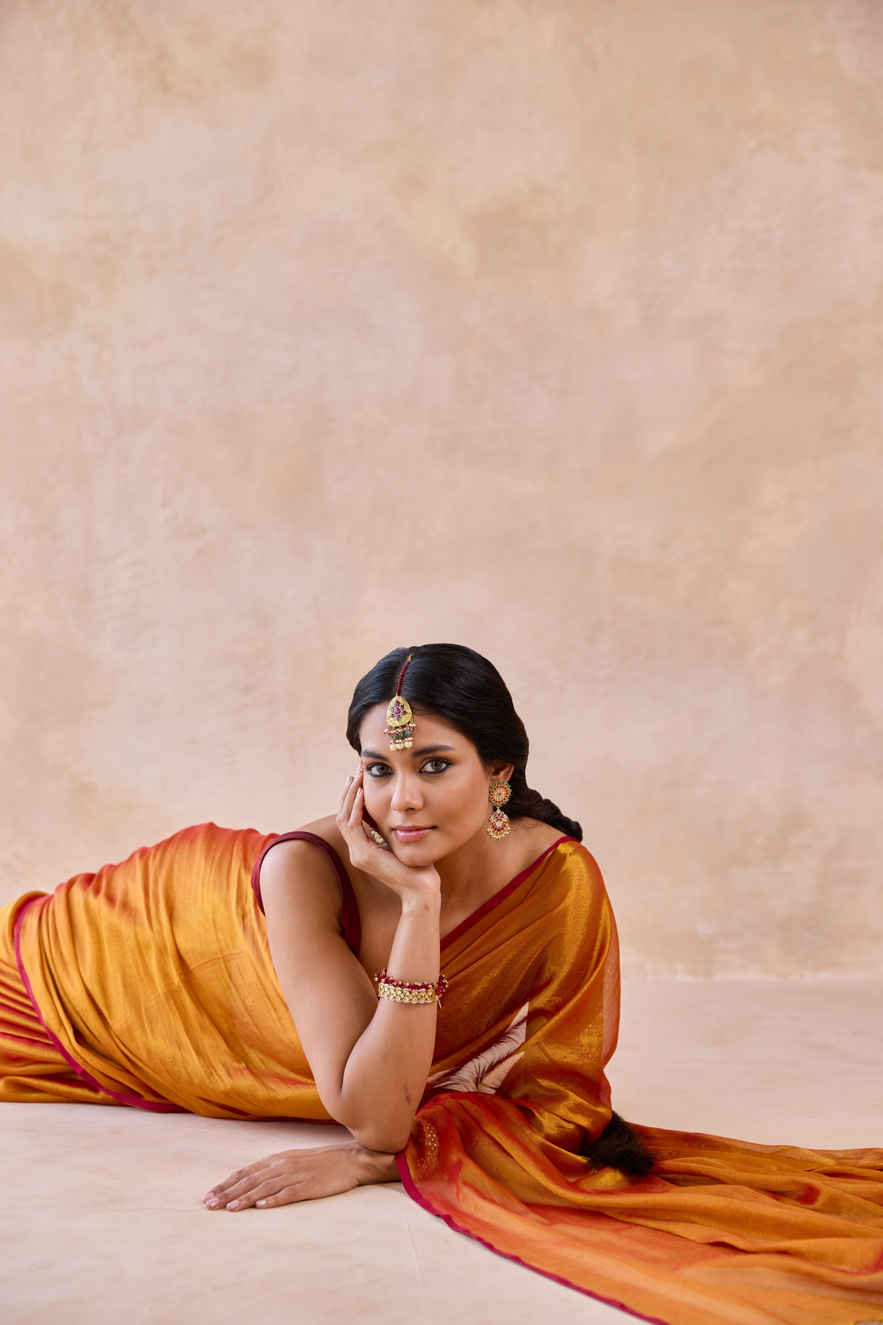 Sunehri Orange Tissue Handwoven Saree