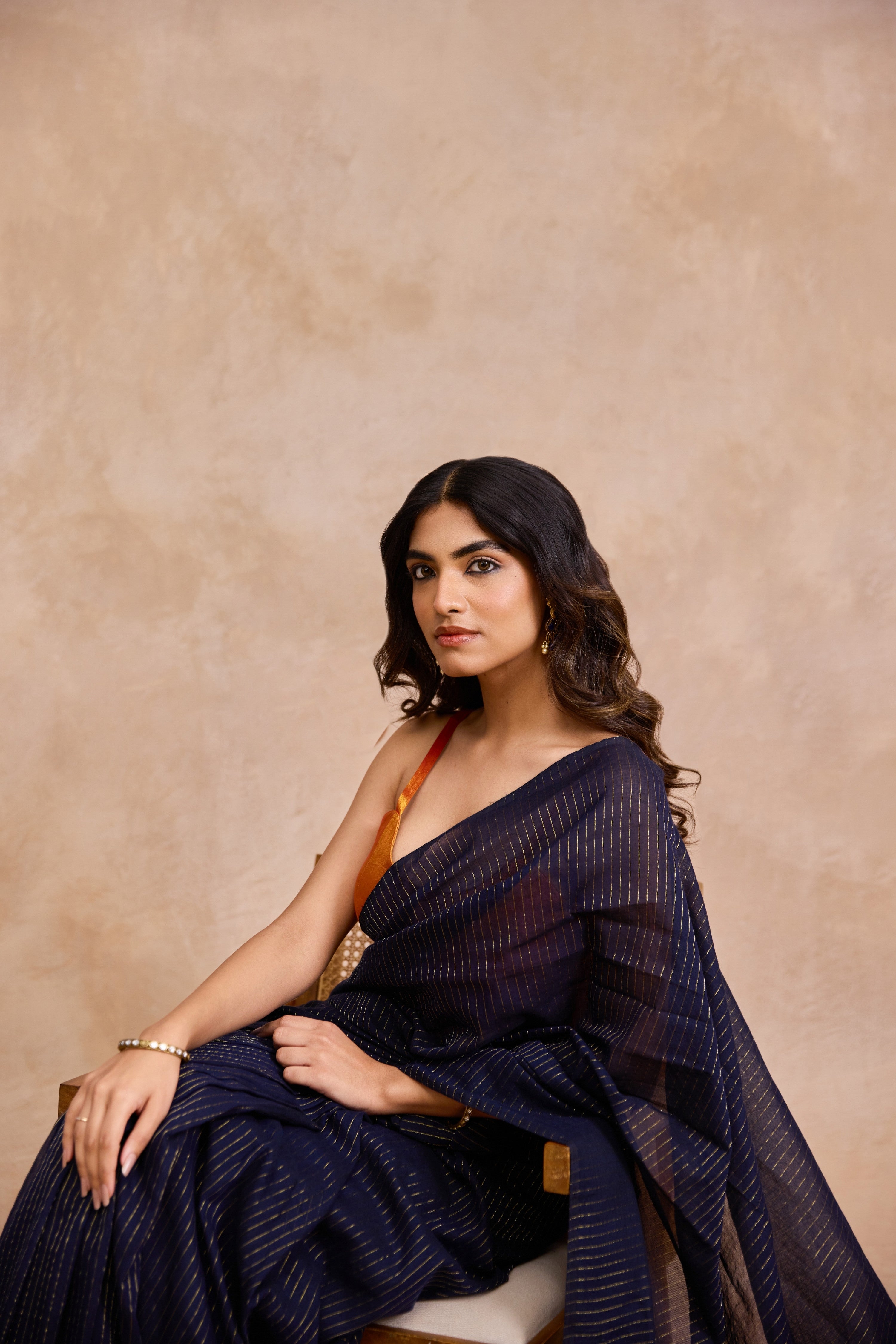 Midnight Blue Cotton Handwoven Saree