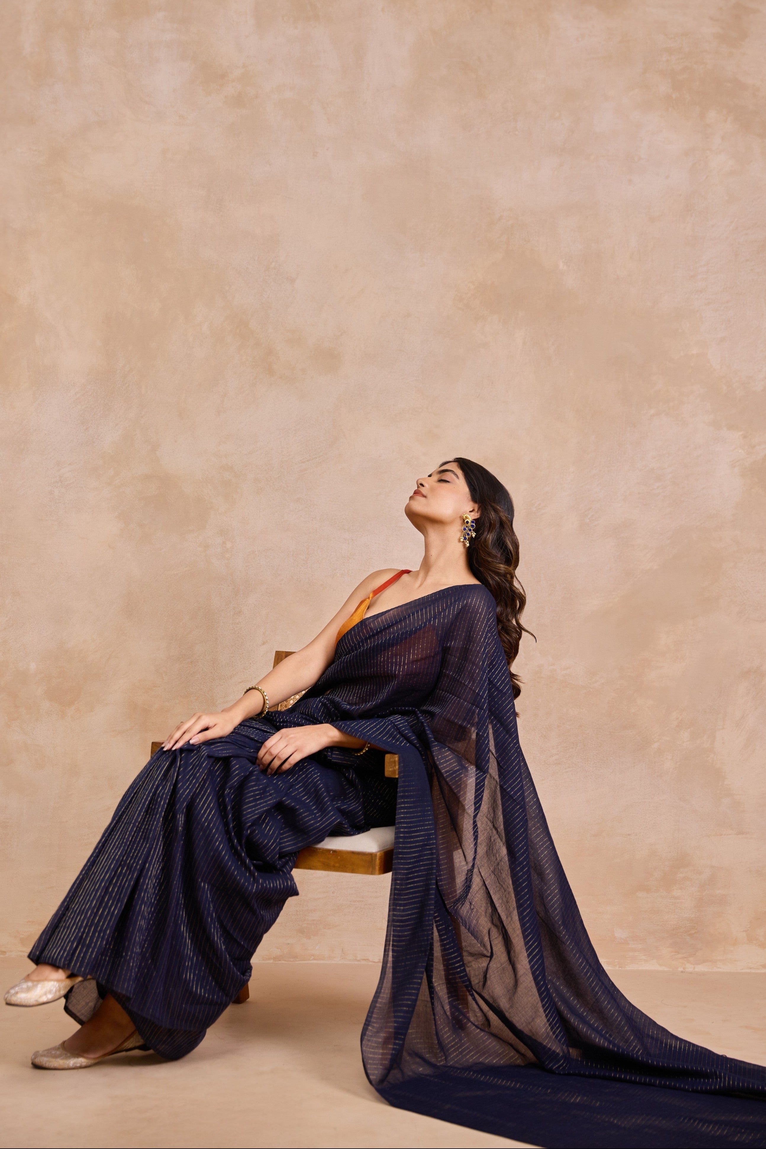 Midnight Blue Cotton Handwoven Saree