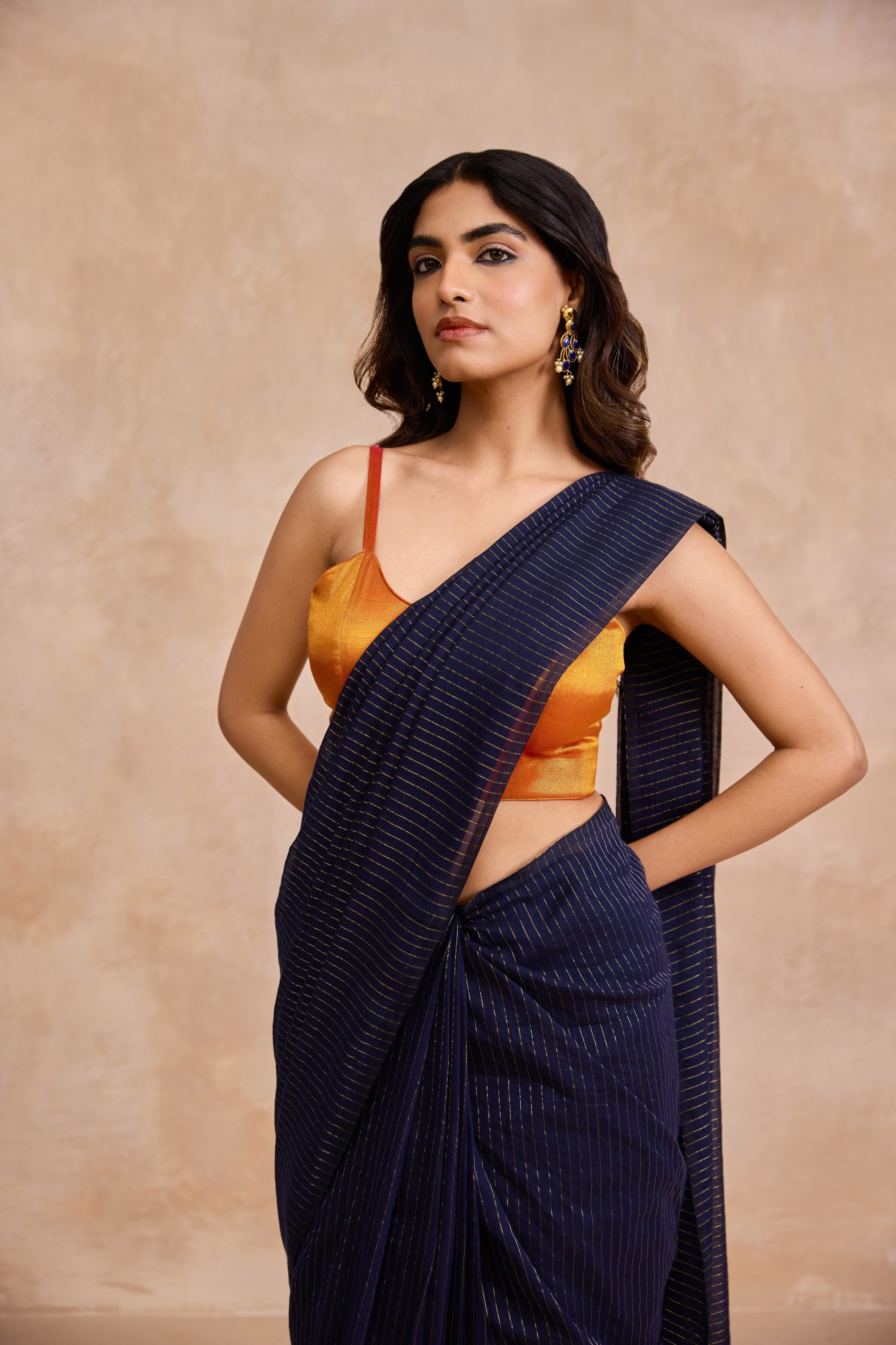 Midnight Blue Cotton Handwoven Saree