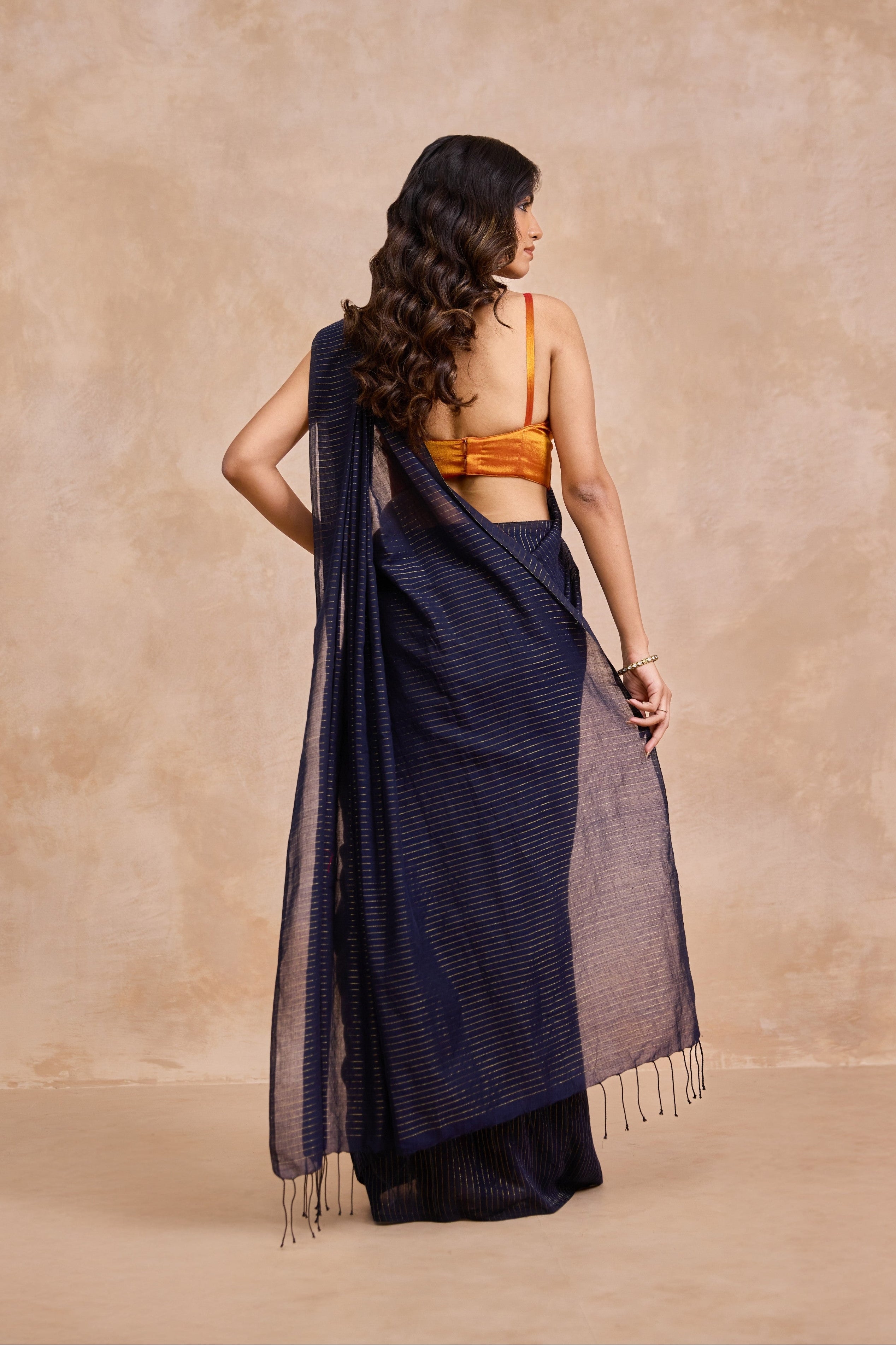Midnight Blue Cotton Handwoven Saree