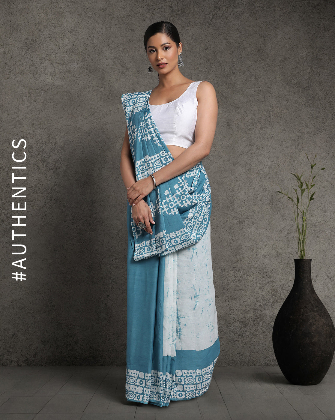 Soft Blue & White Cotton Mulmul Saree