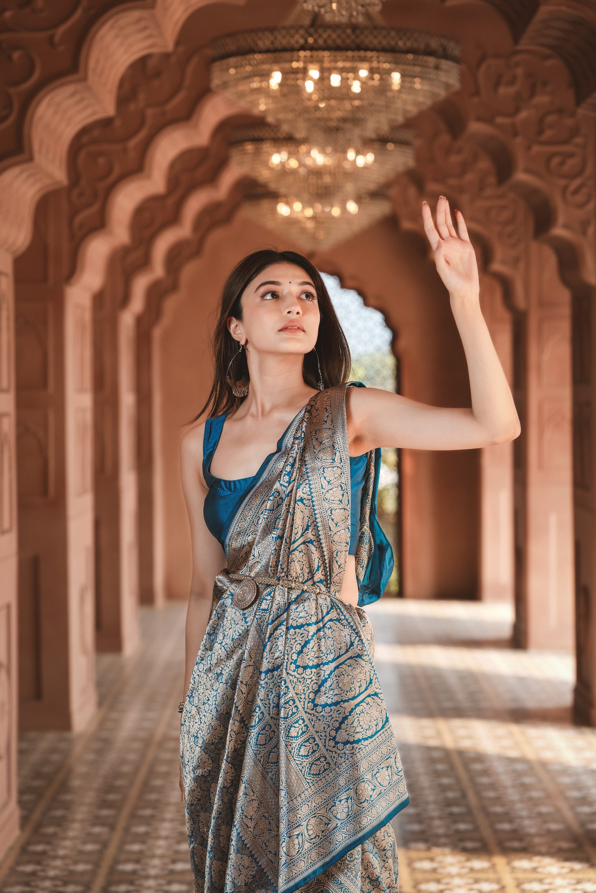 Ocean Blue Banarasi Handloom Silk Saree