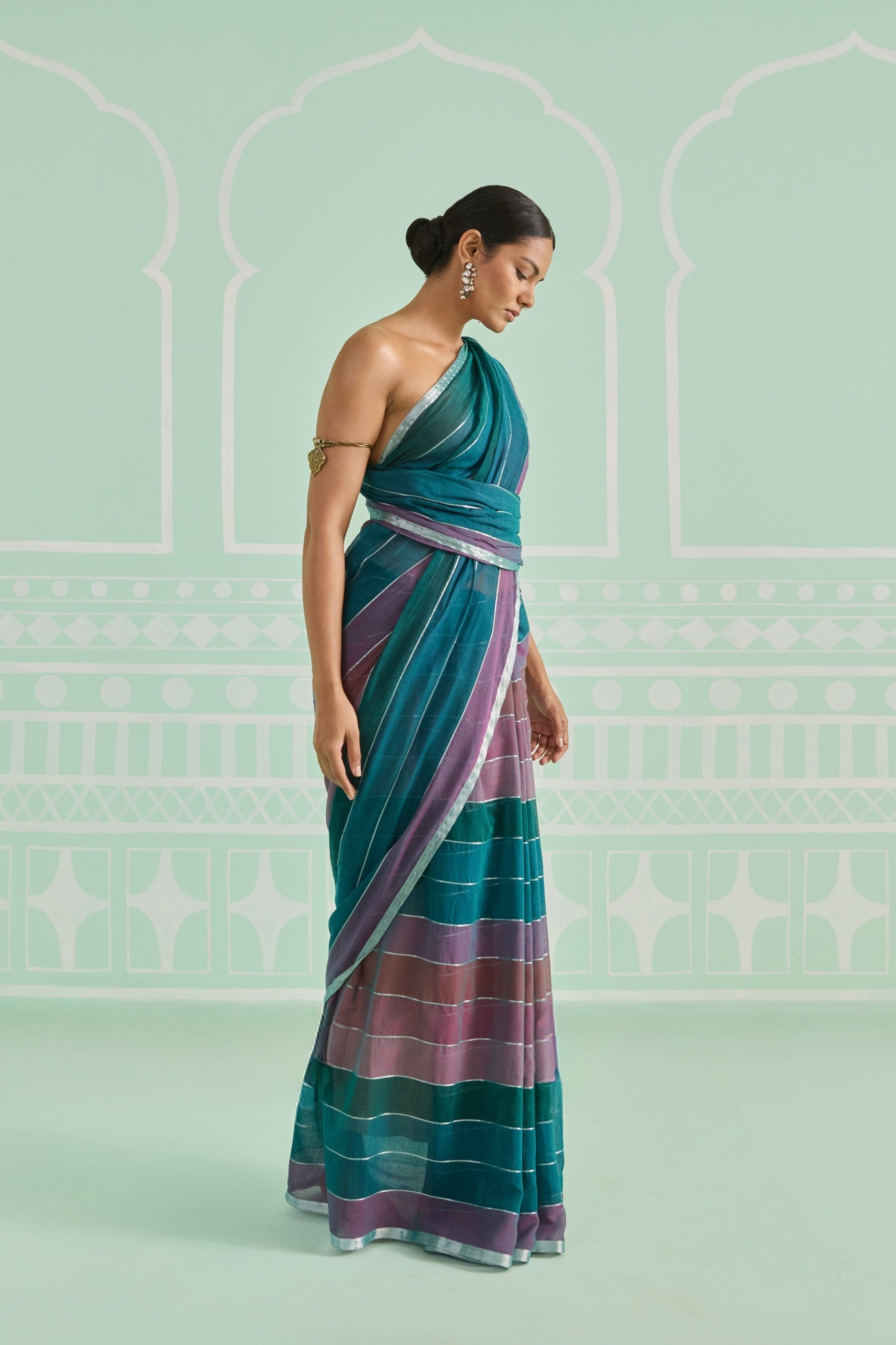 Teal Plum Cotton Handwoven Saree