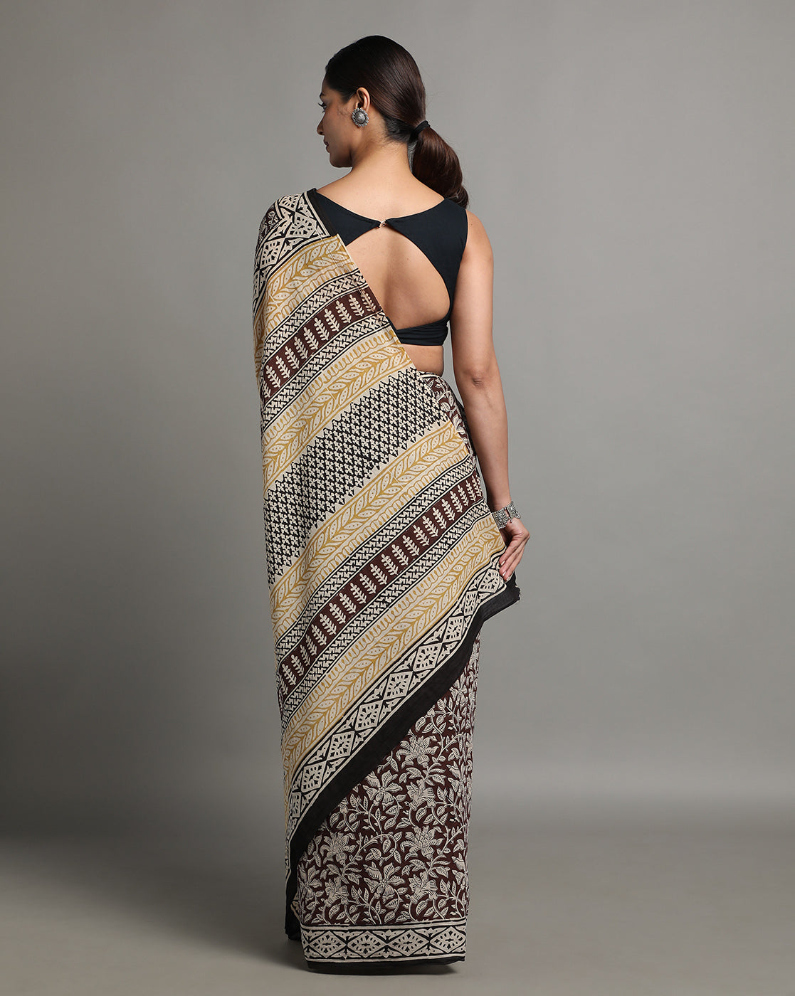 Mocha Brown Cotton Mulmul Saree