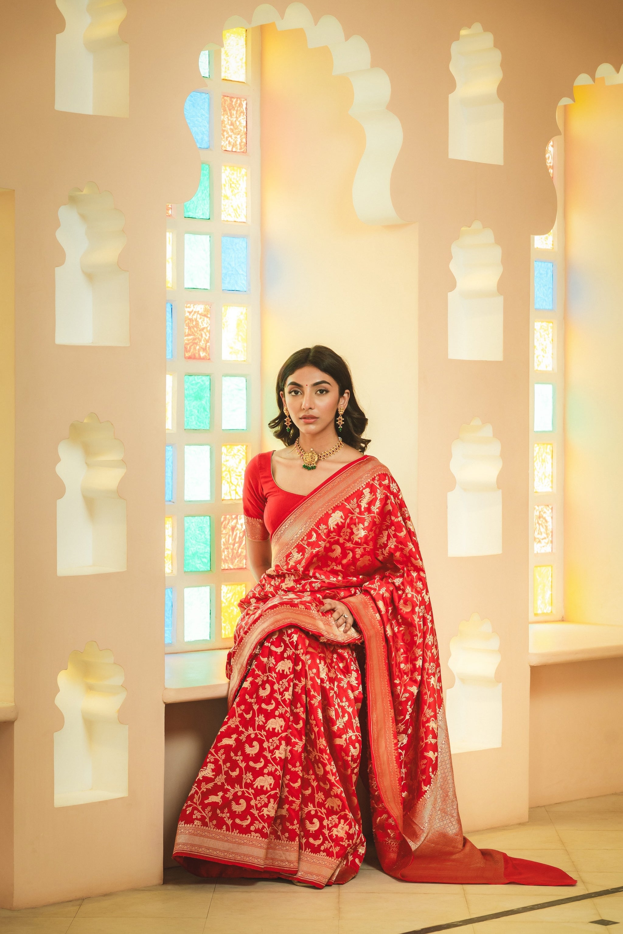 Deep Red Banarasi Handloom Silk Saree