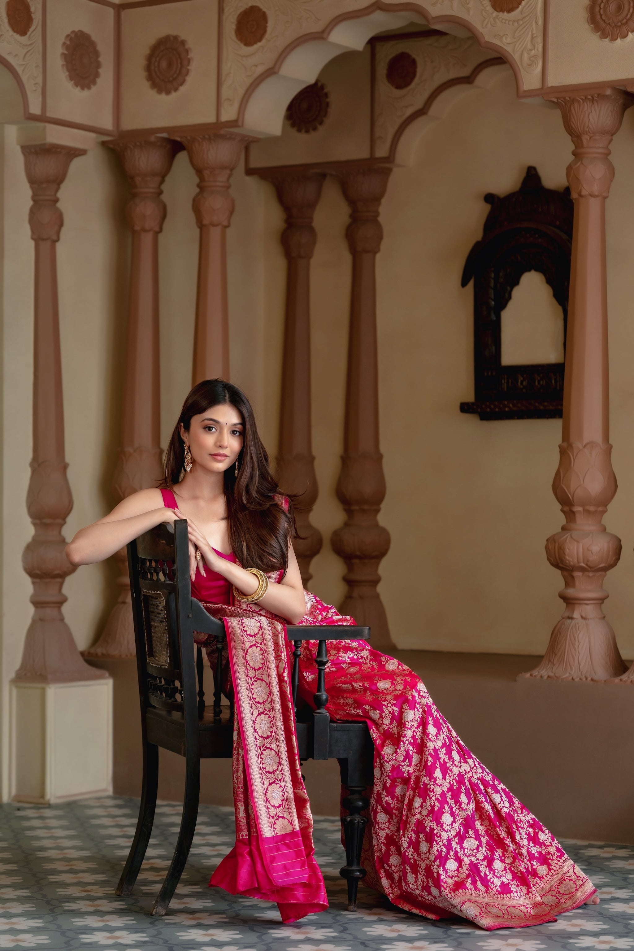 Rani Pink Banarasi Handloom Silk Saree