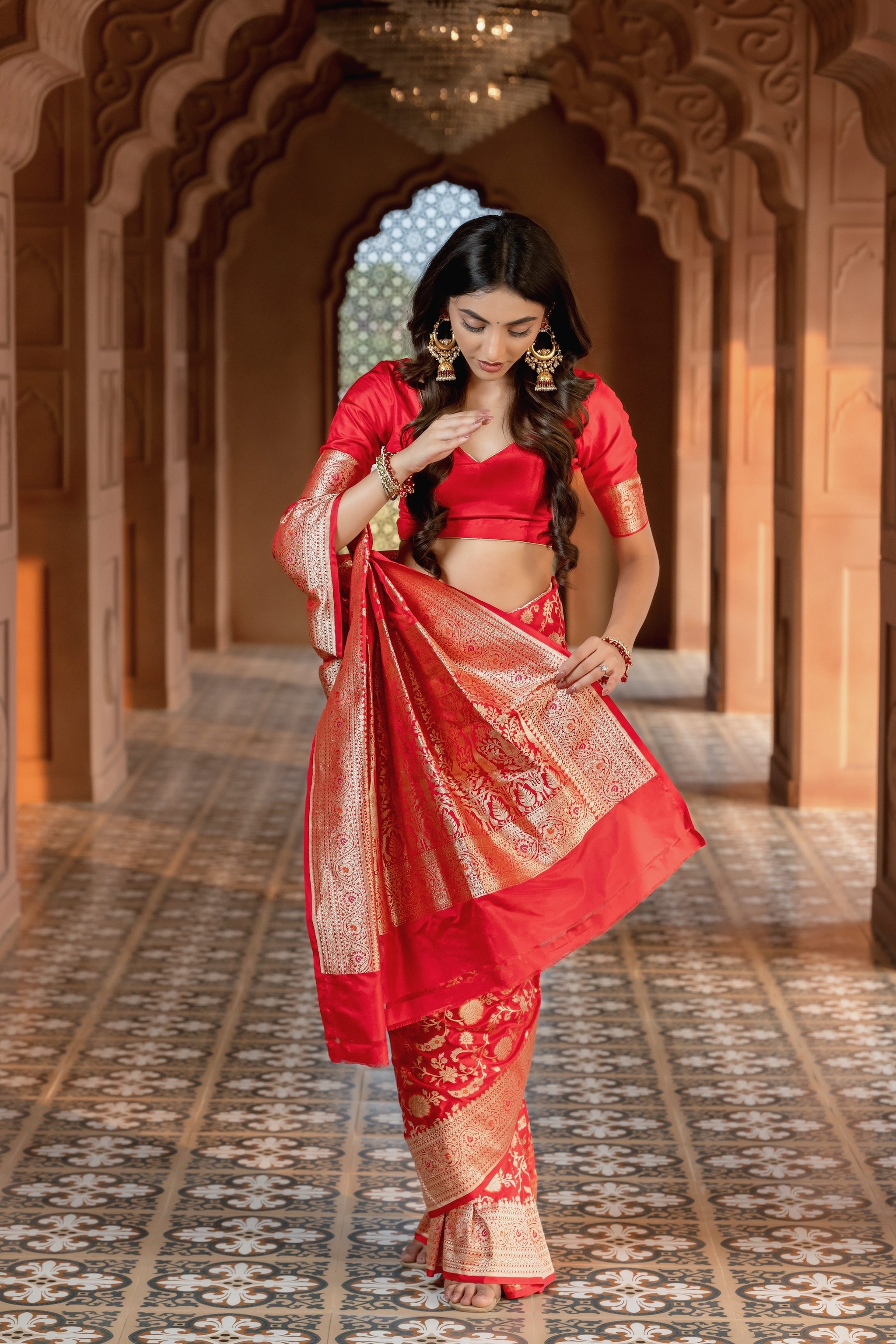 Deep Red Banarasi Handloom Silk Saree