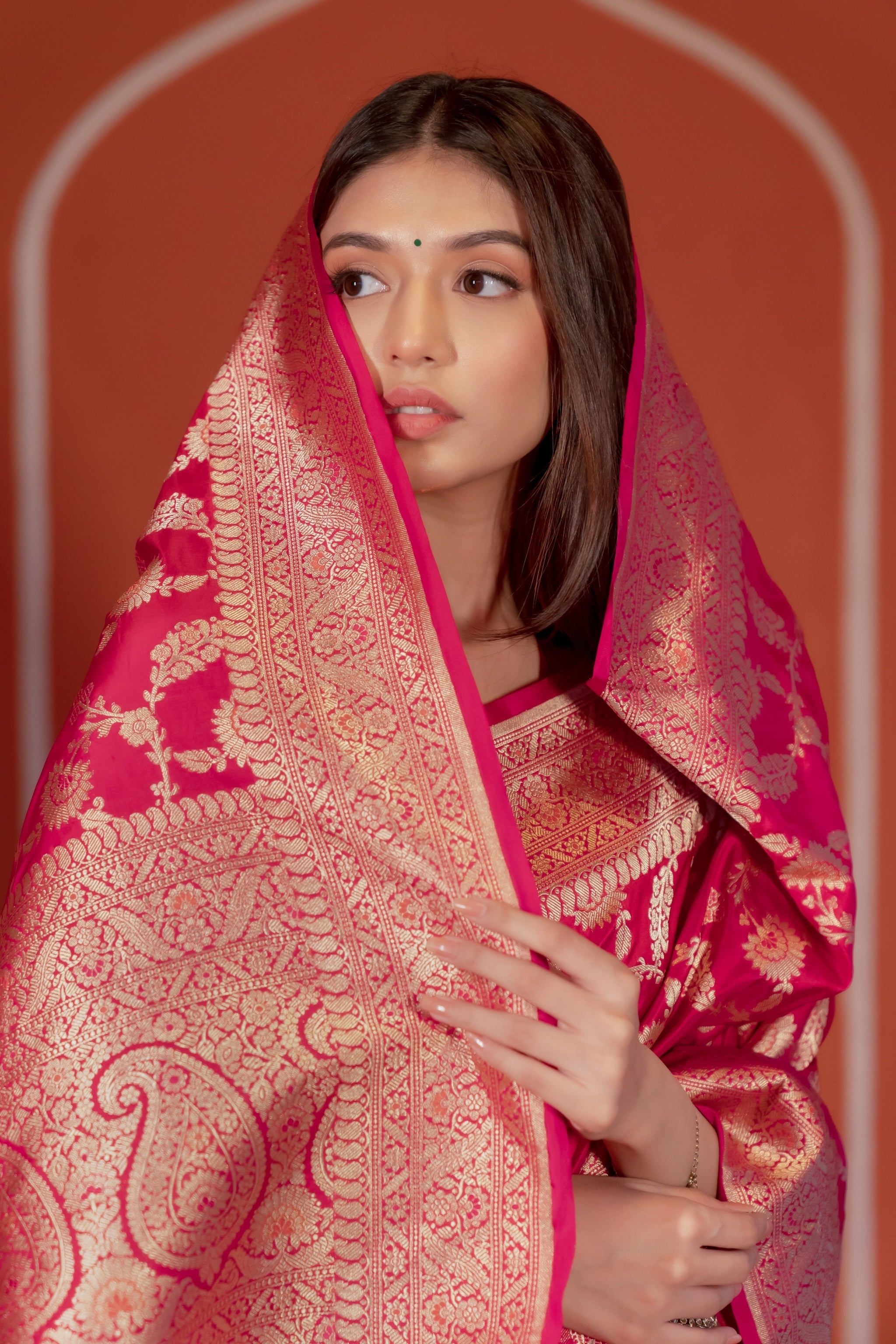 Pink Floral Banarasi Handloom Silk Saree
