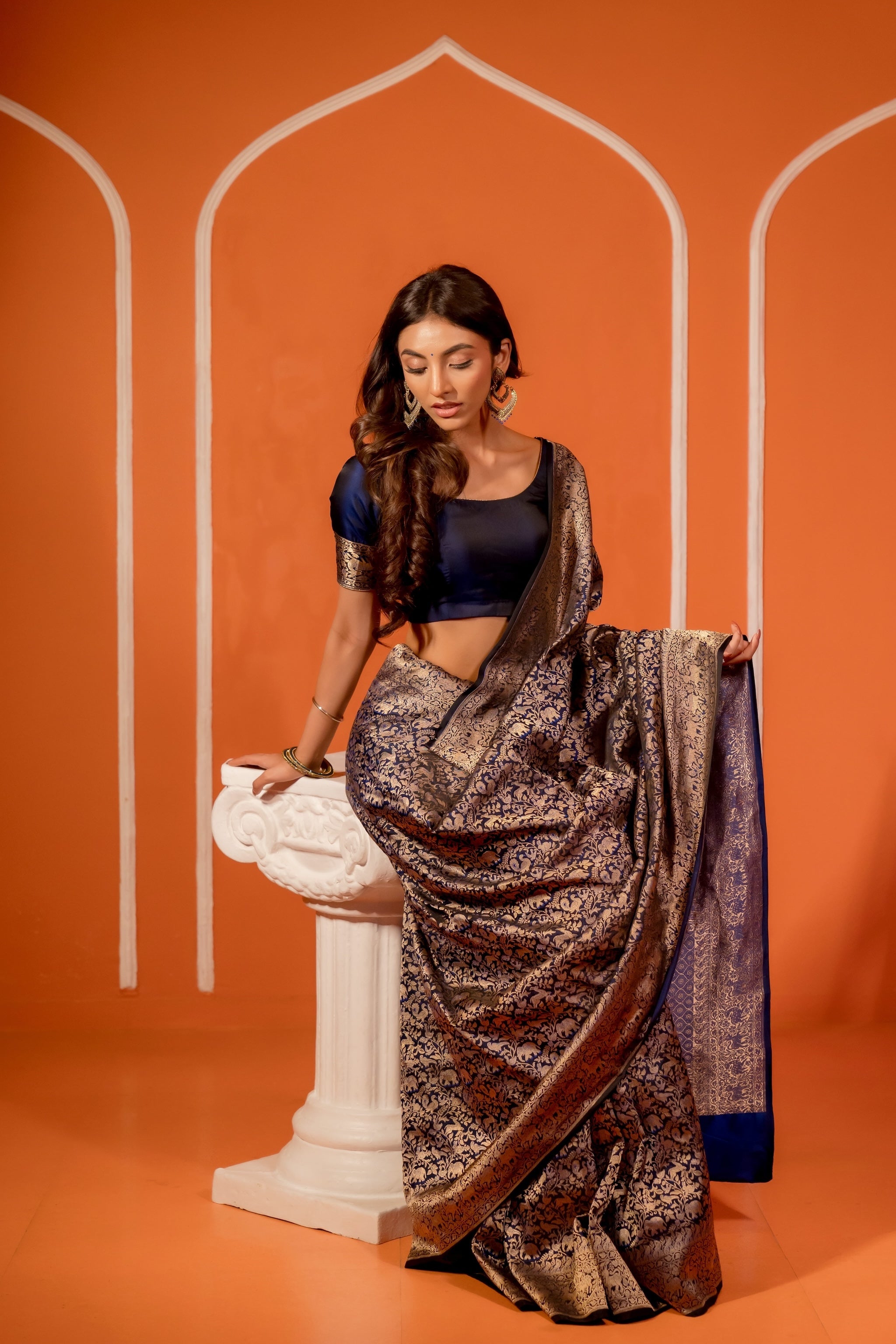 Midnight Blue Banarasi Handloom Silk Saree