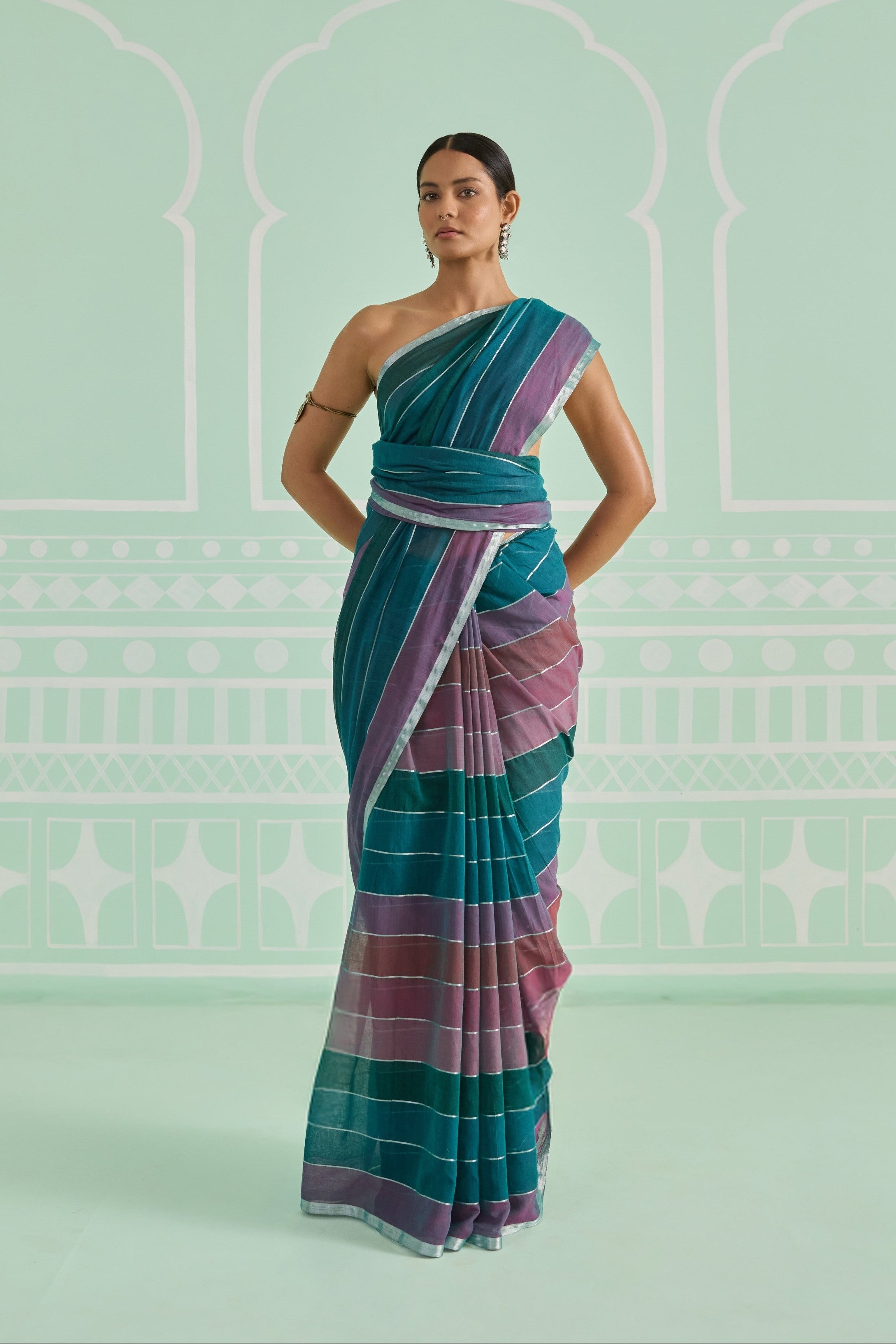 Teal Plum Cotton Handwoven Saree
