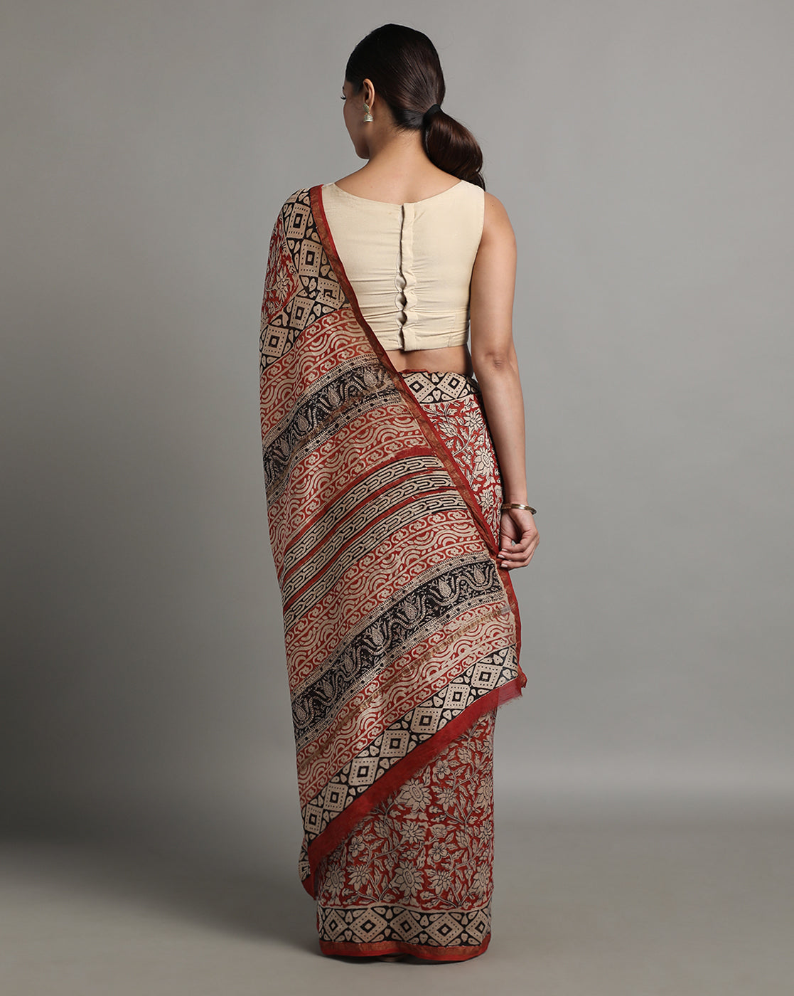 Cherry Red Floral Chanderi Saree