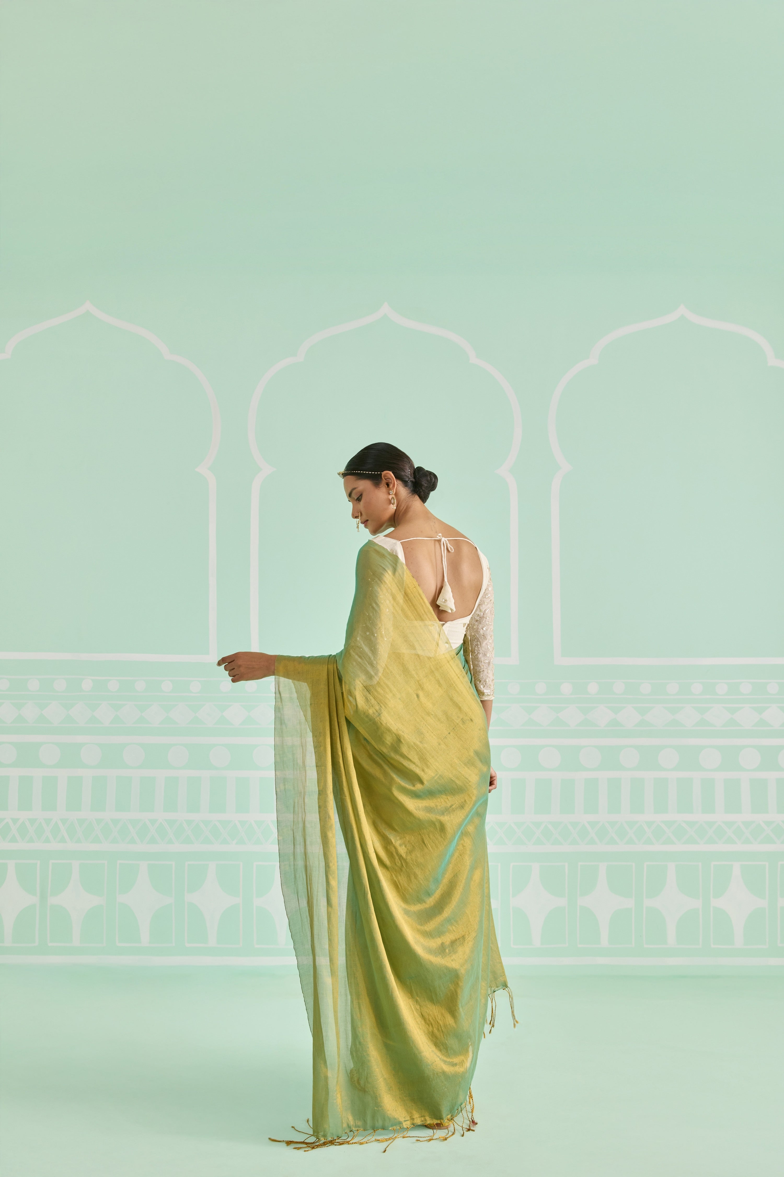 Pista Gold Tissue Handwoven Saree