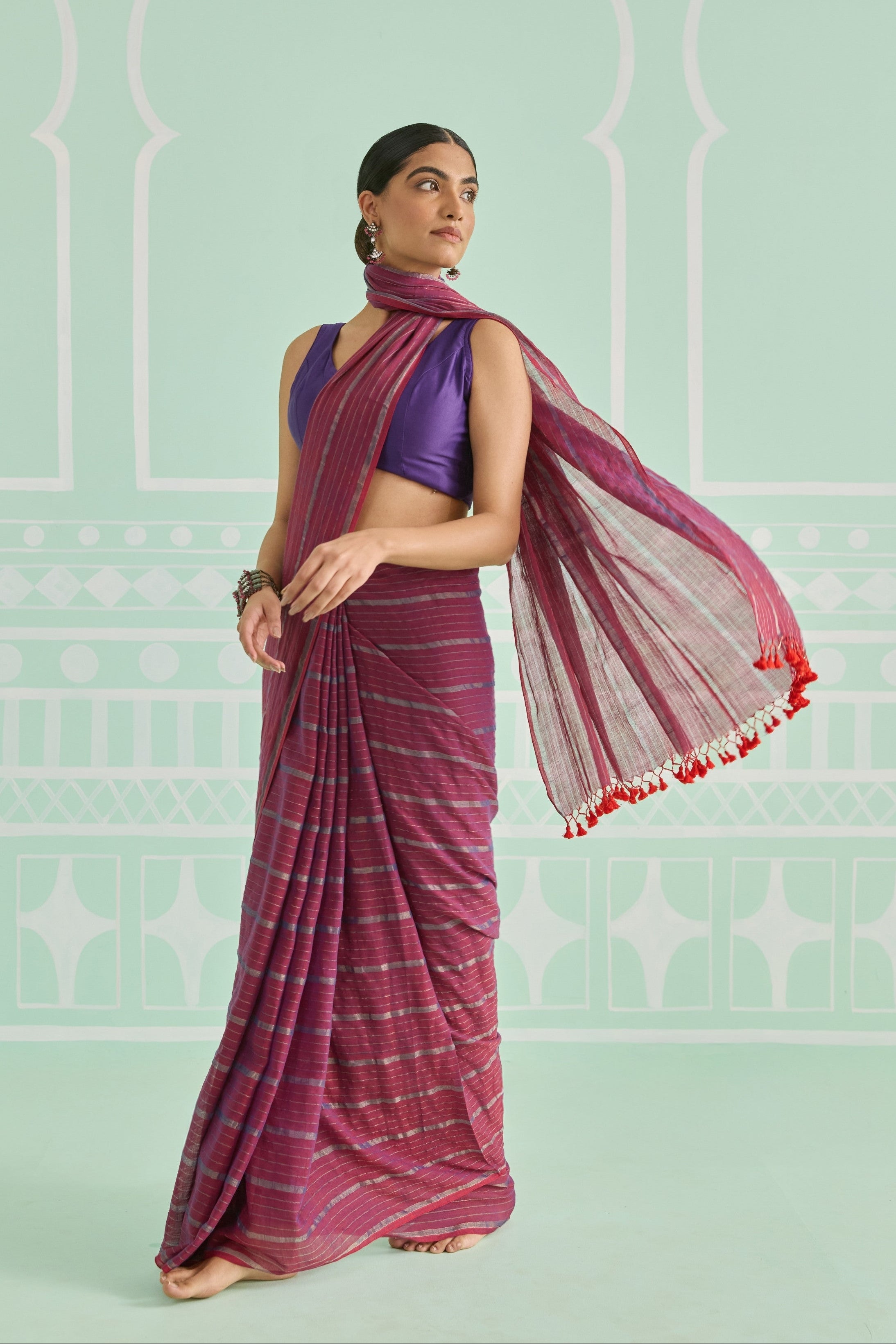 Mulberry Plum Cotton Handwoven Saree