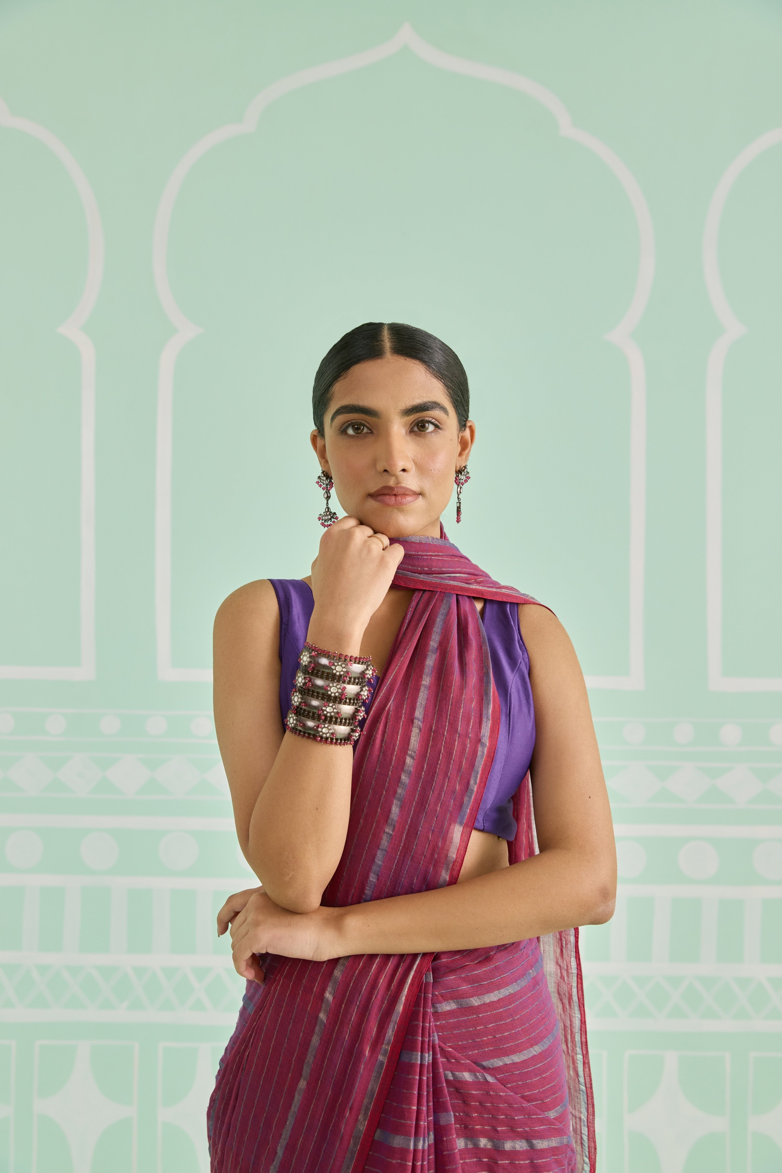 Mulberry Plum Cotton Handwoven Saree