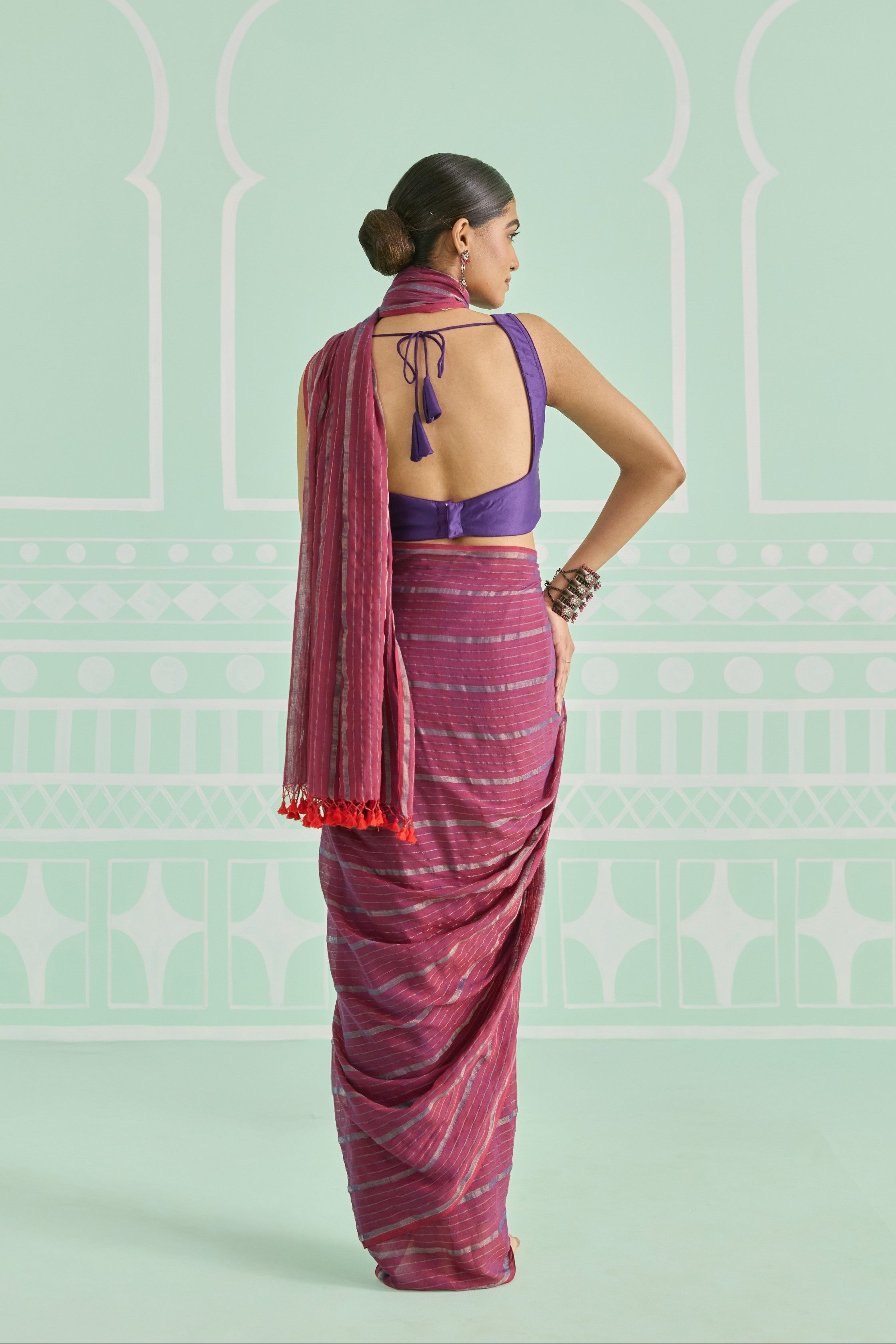 Mulberry Plum Cotton Handwoven Saree