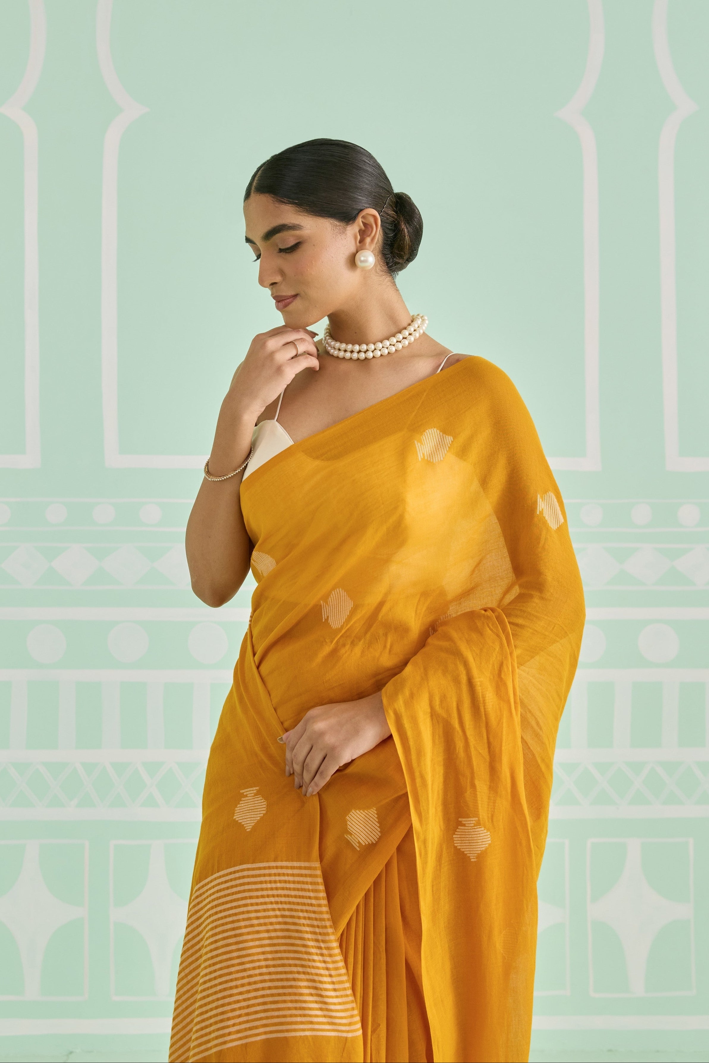 Marigold Yellow Cotton Handwoven Saree