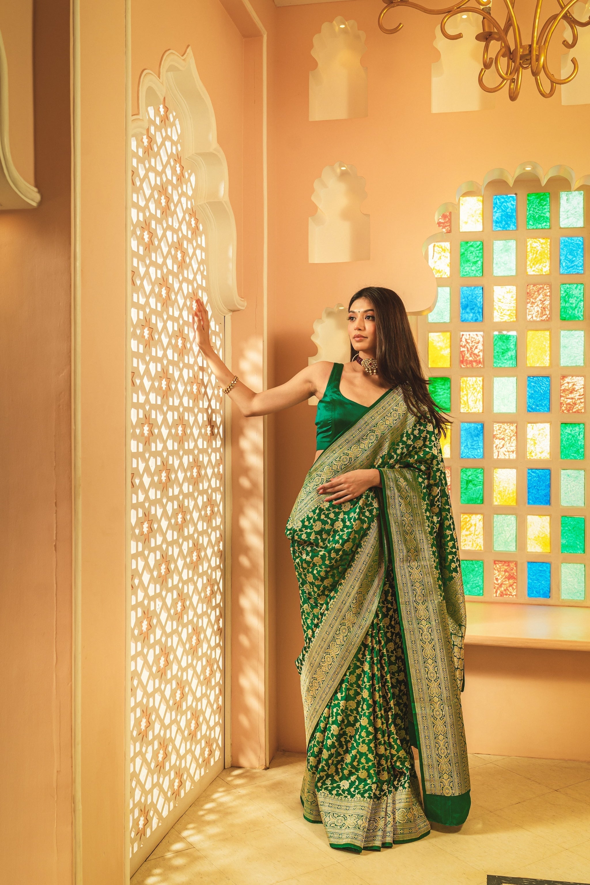 Dark Green Banarasi Silk Handwoven Saree