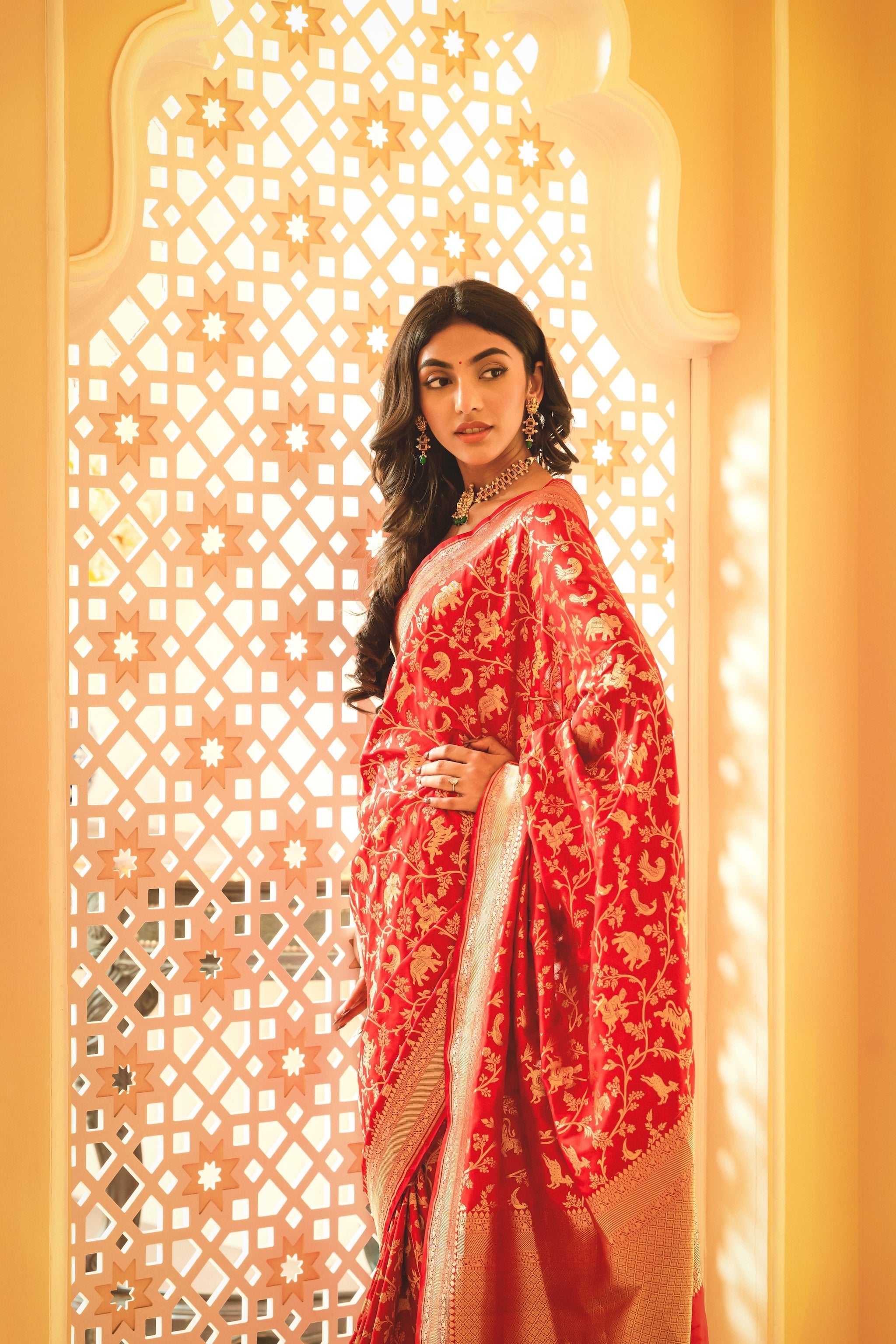 Deep Red Banarasi Silk Handwoven Saree