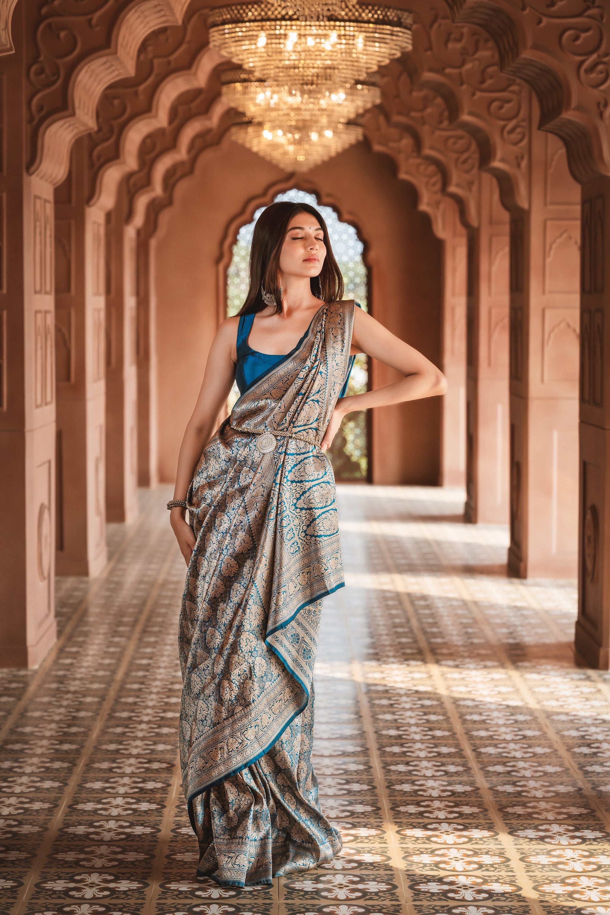 Ocean Blue Banarasi Silk Handwoven Saree