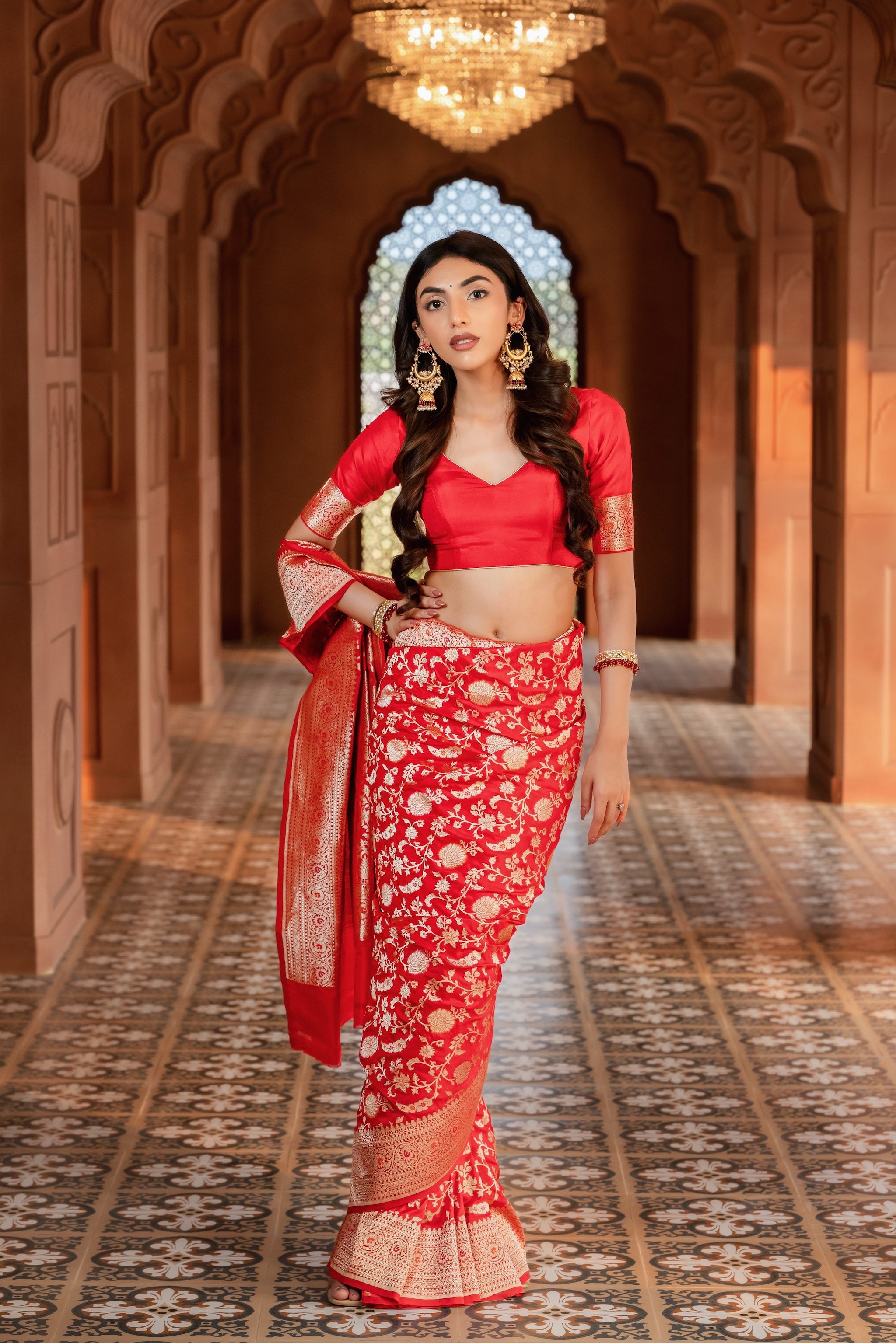 Deep Red Banarasi Silk Handwoven Saree