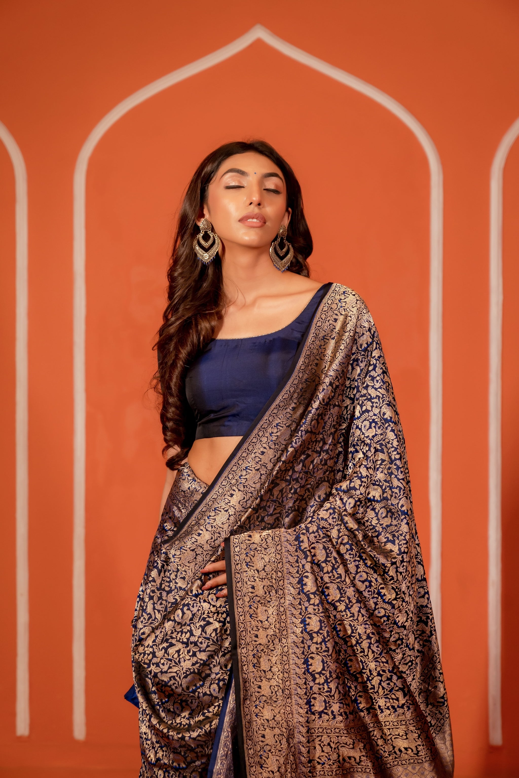 Midnight Blue Banarasi Silk Handwoven Saree