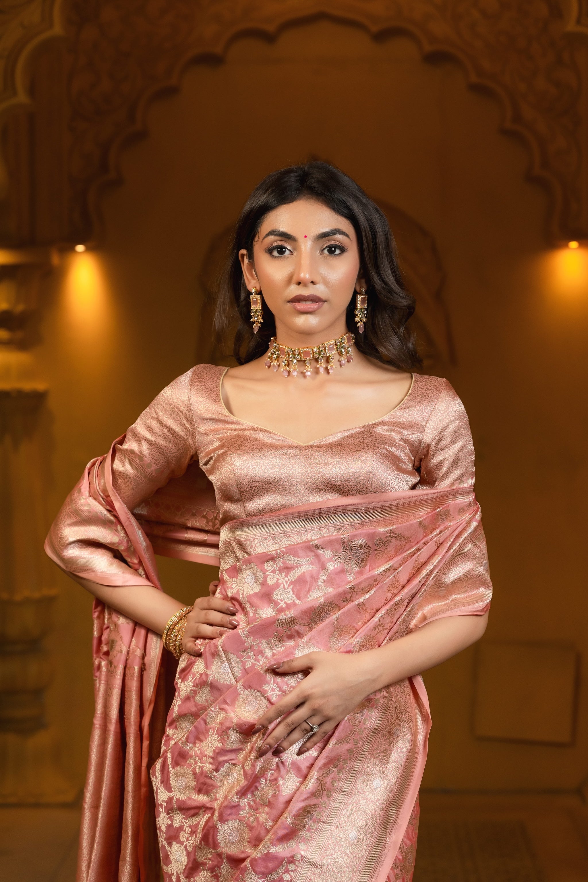 Pastel Pink Banarasi Silk Handwoven Saree