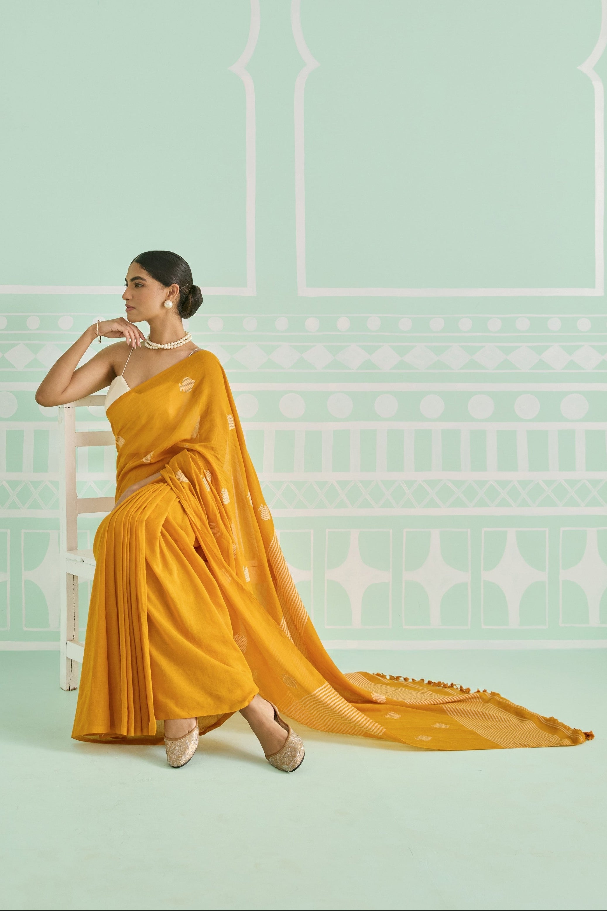 Marigold Yellow Cotton Handwoven Saree