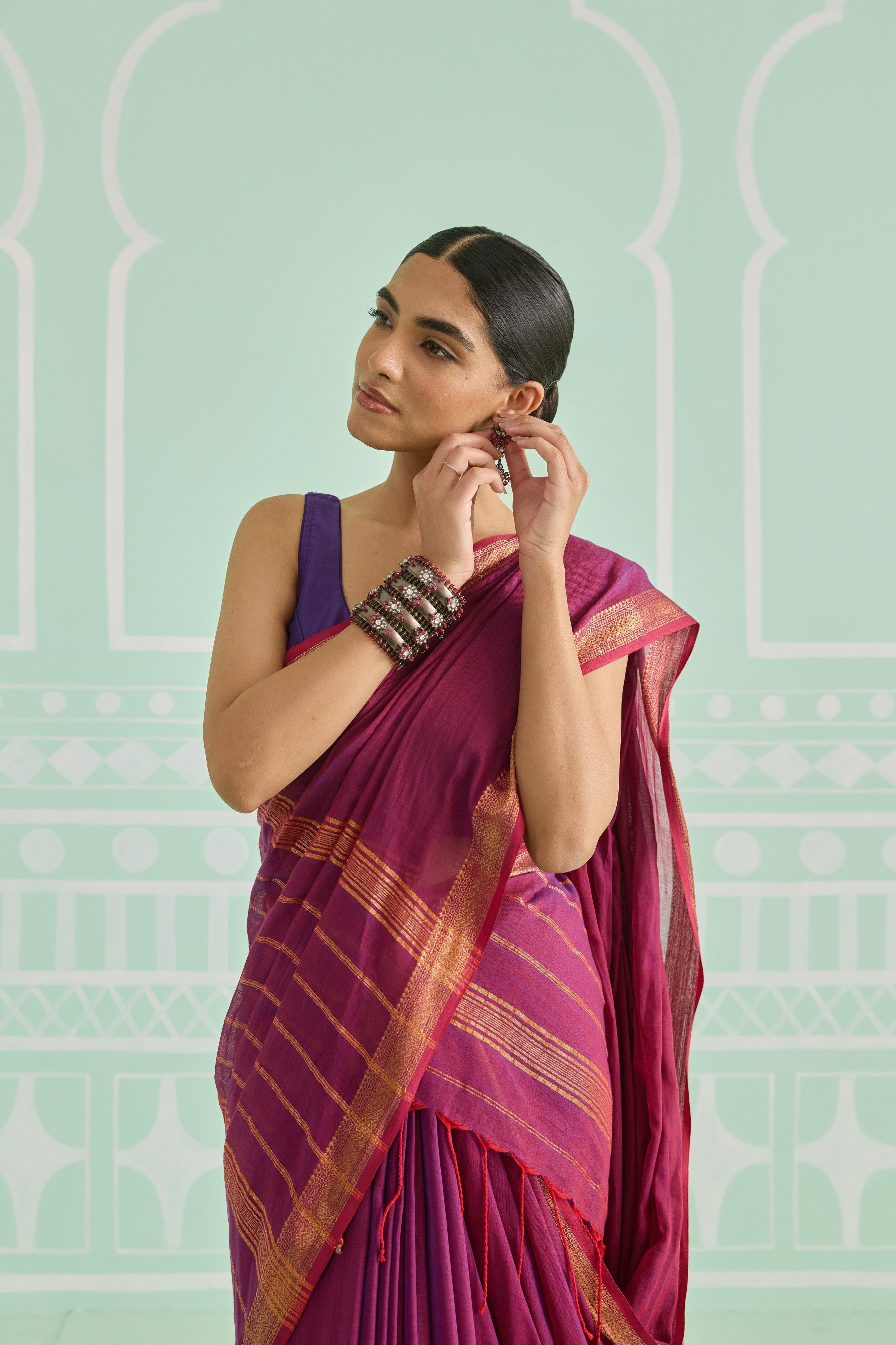Jamun Pink Cotton Handwoven Saree