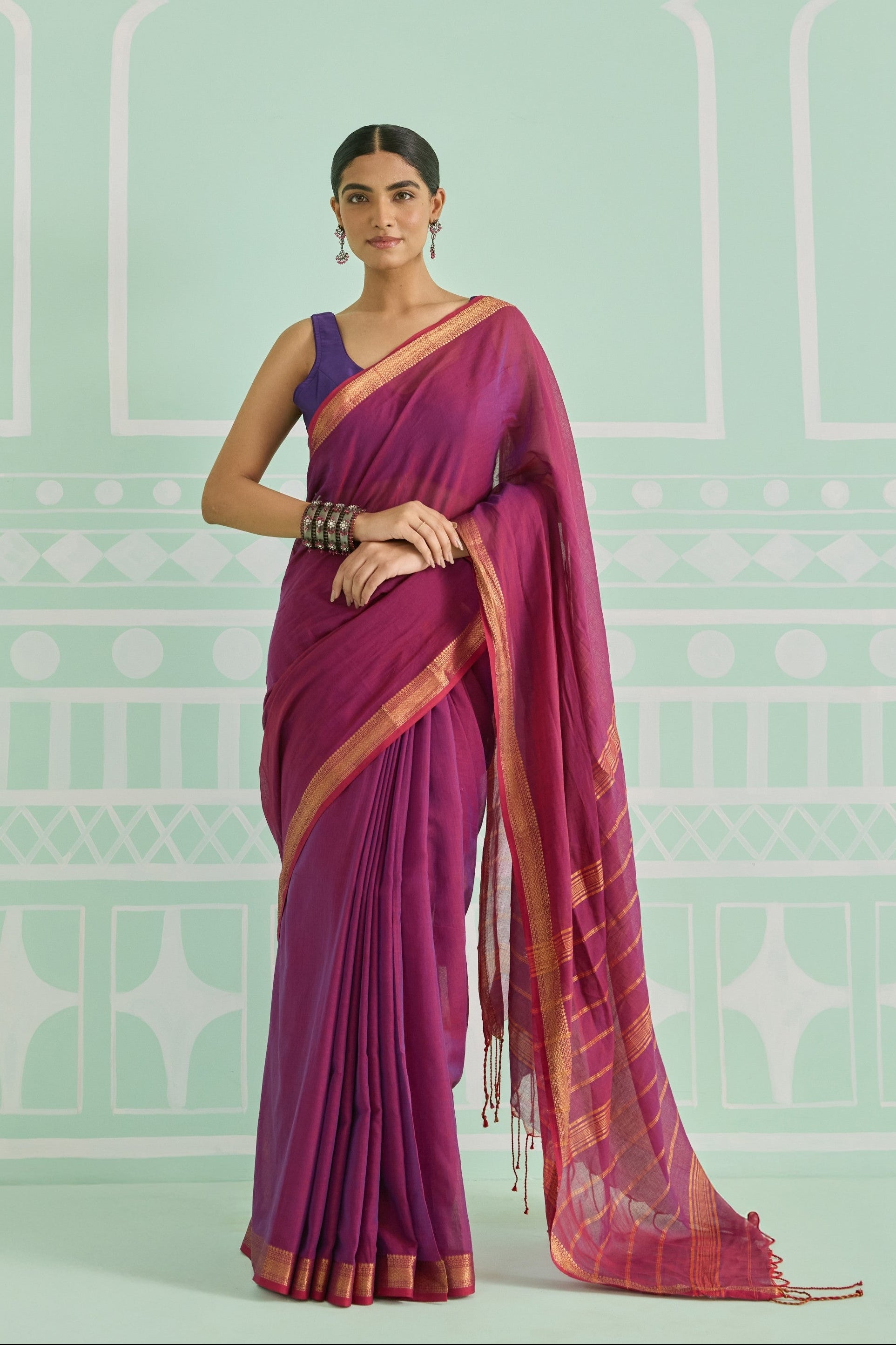 Jamun Pink Cotton Handwoven Saree