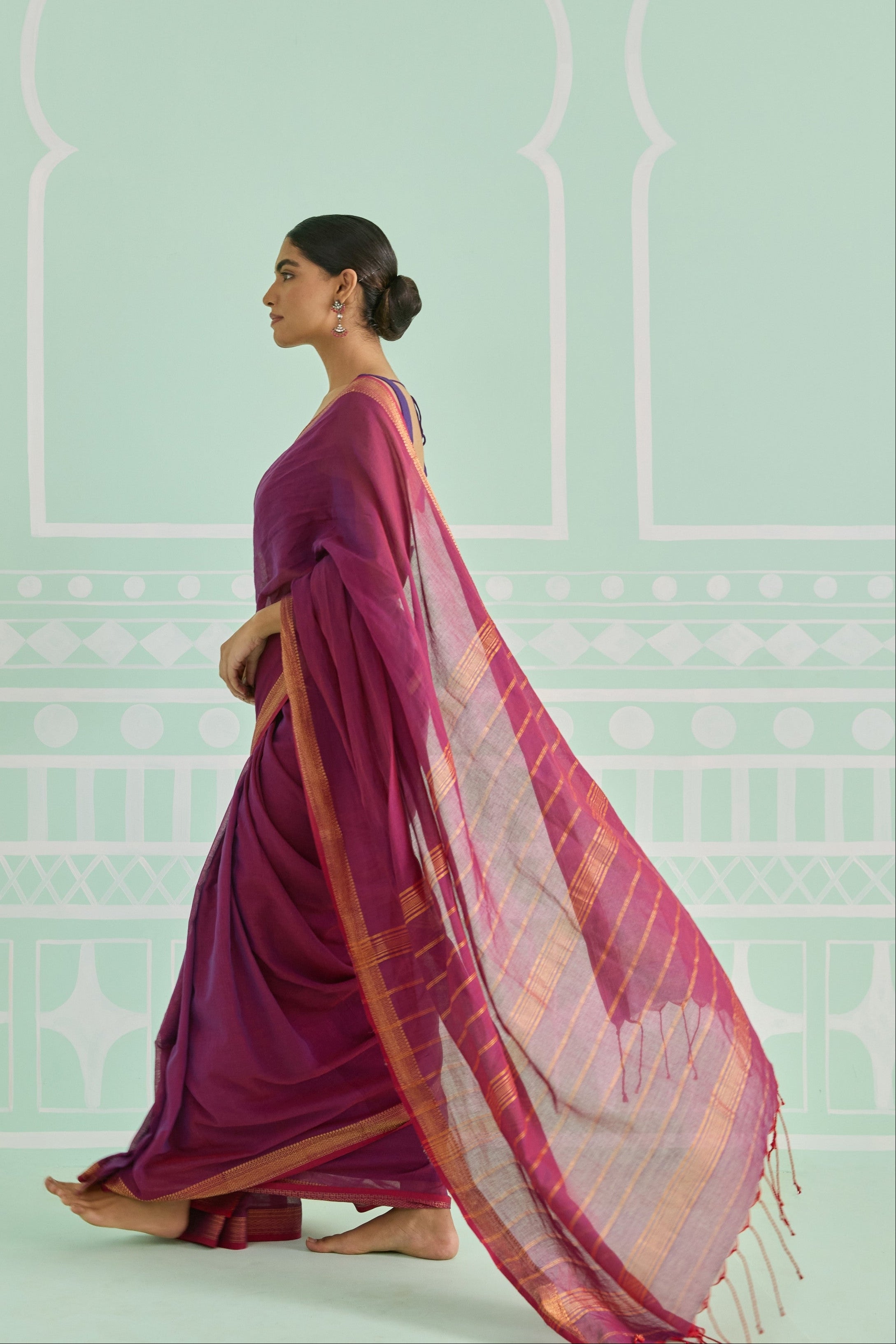 Jamun Pink Cotton Handwoven Saree