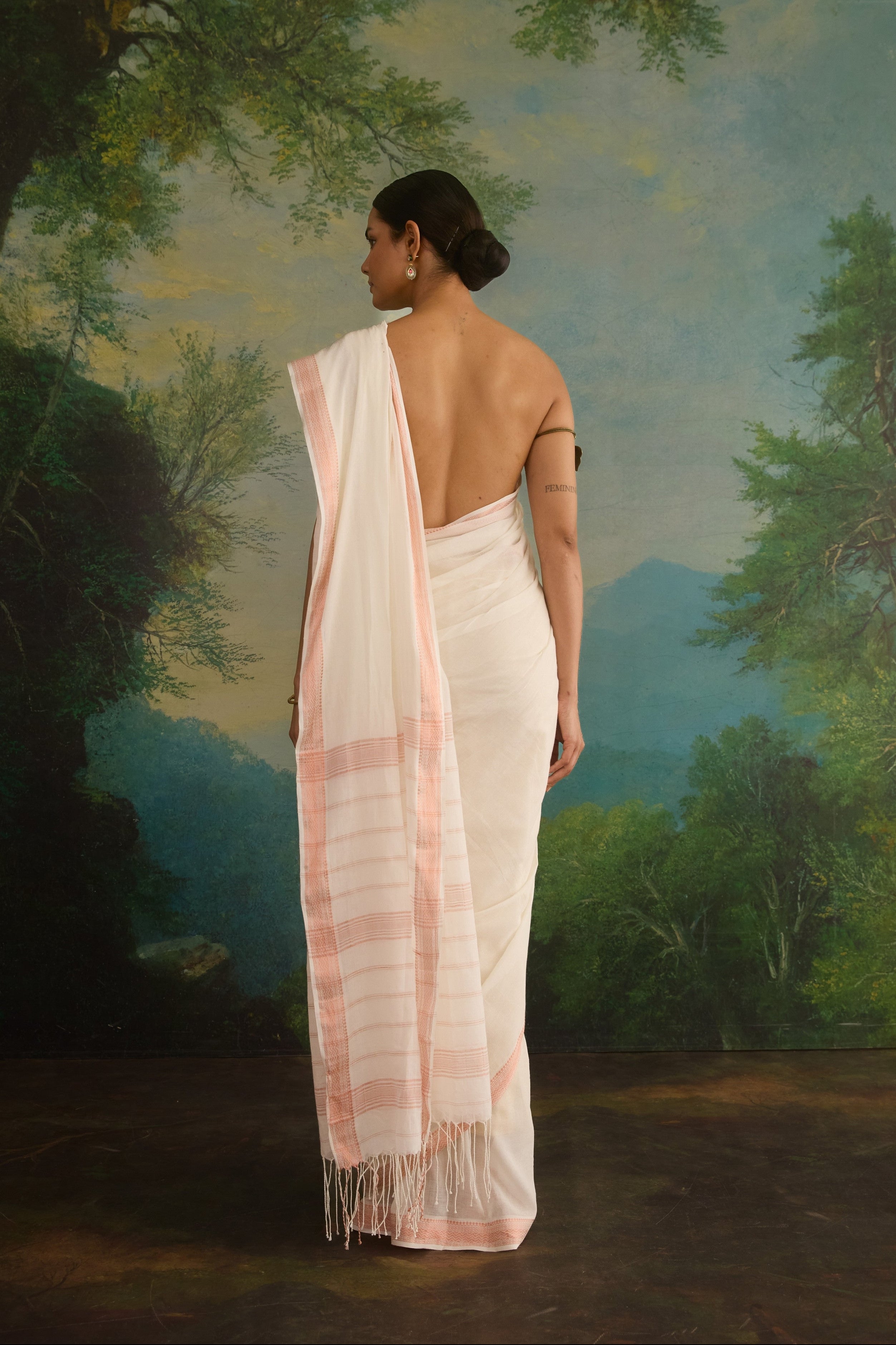 Ivory Blush Cotton Handwoven Saree