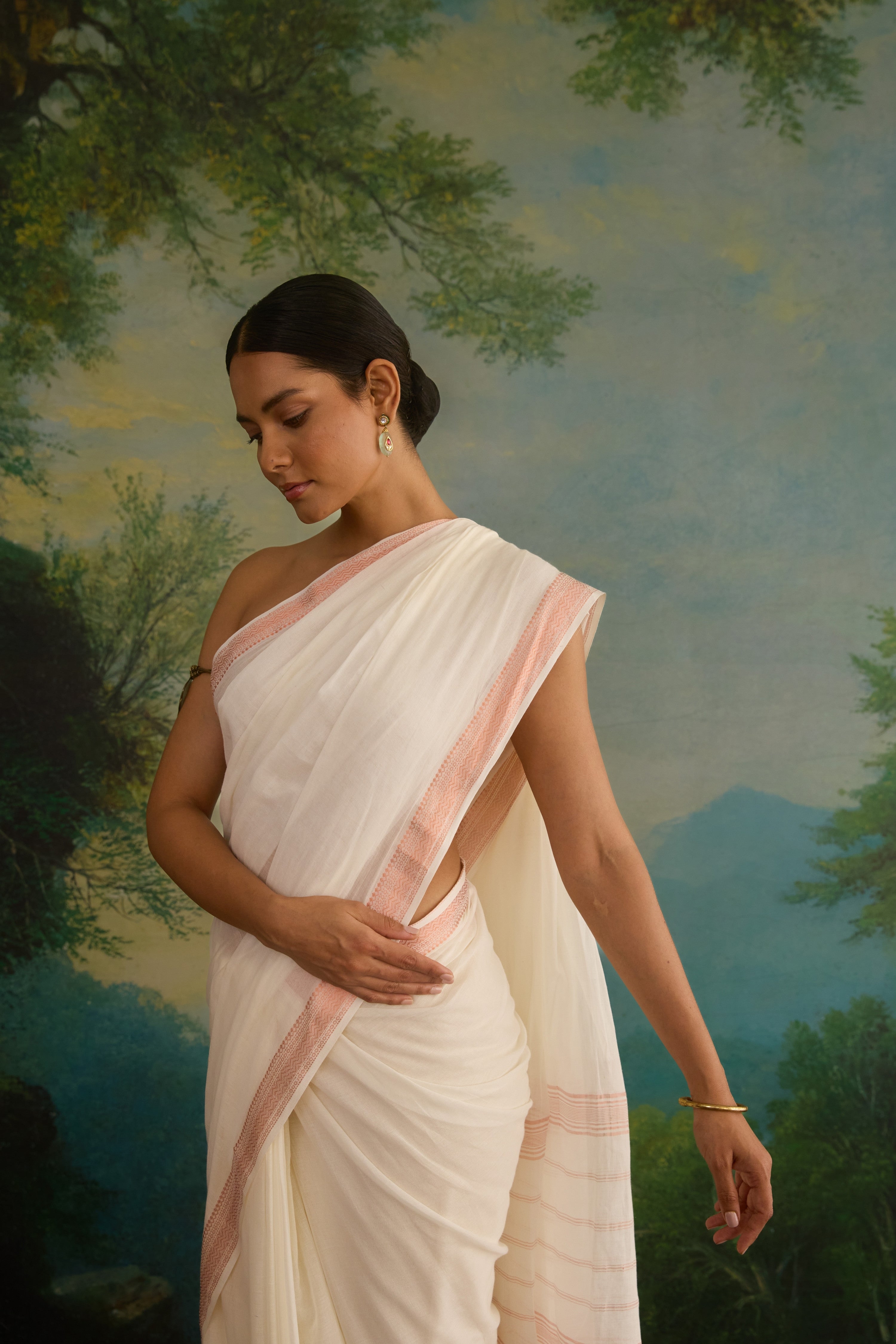 Ivory Blush Cotton Handwoven Saree
