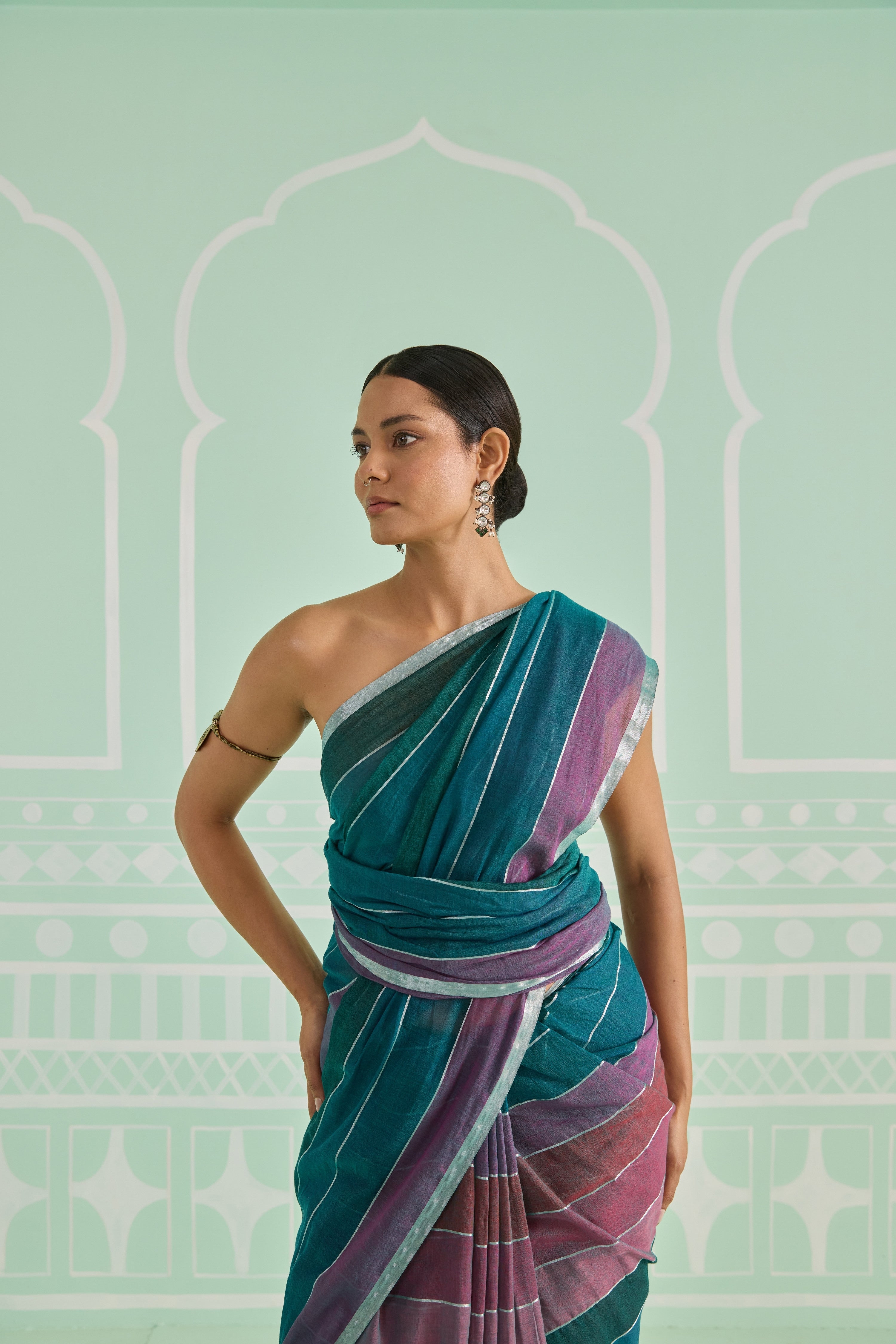 Teal Plum Cotton Handwoven Saree