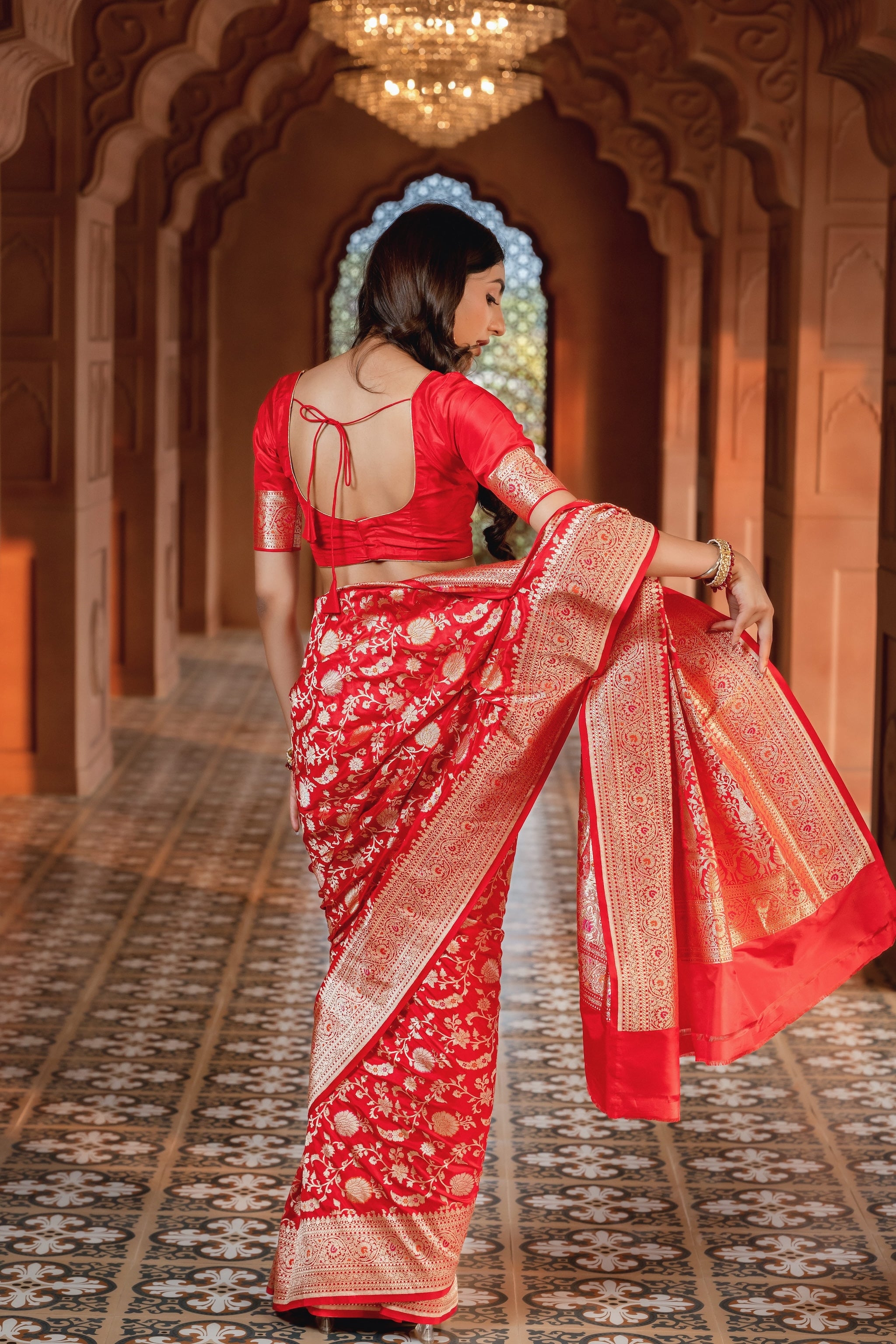 Deep Red Banarasi Silk Handwoven Saree
