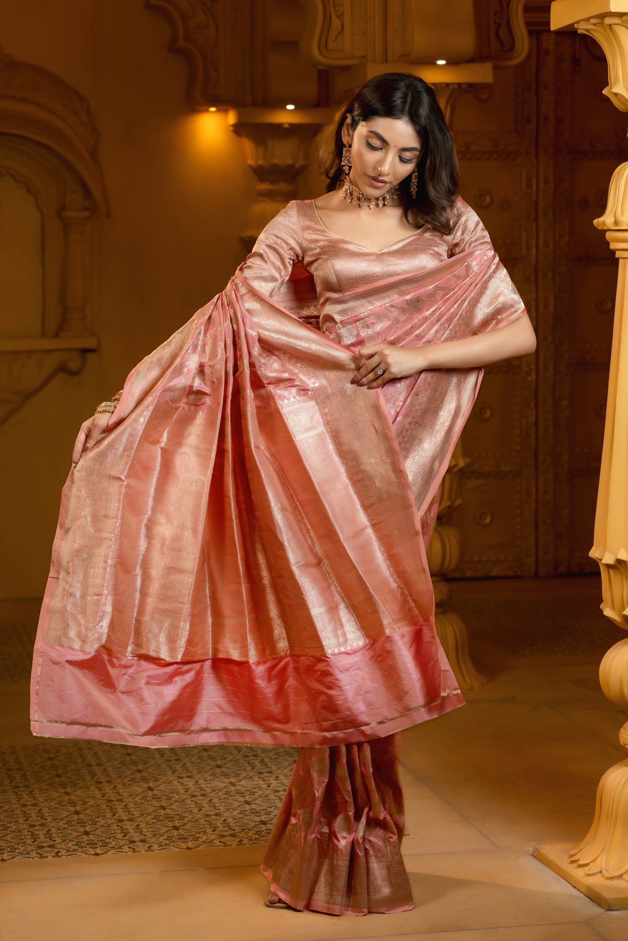 Pastel Pink Banarasi Silk Handwoven Saree