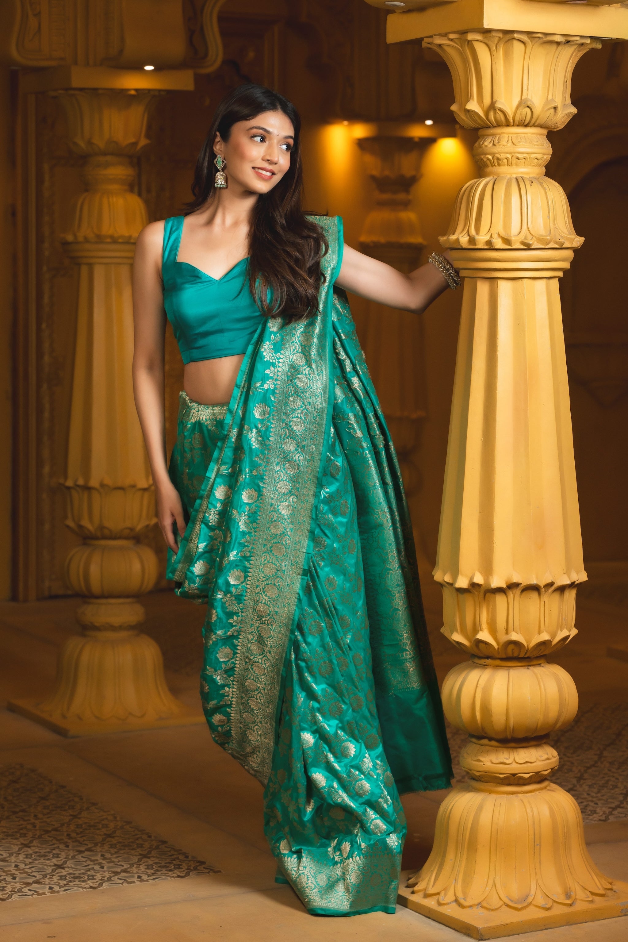 Firozi Banarasi Silk Handwoven Saree