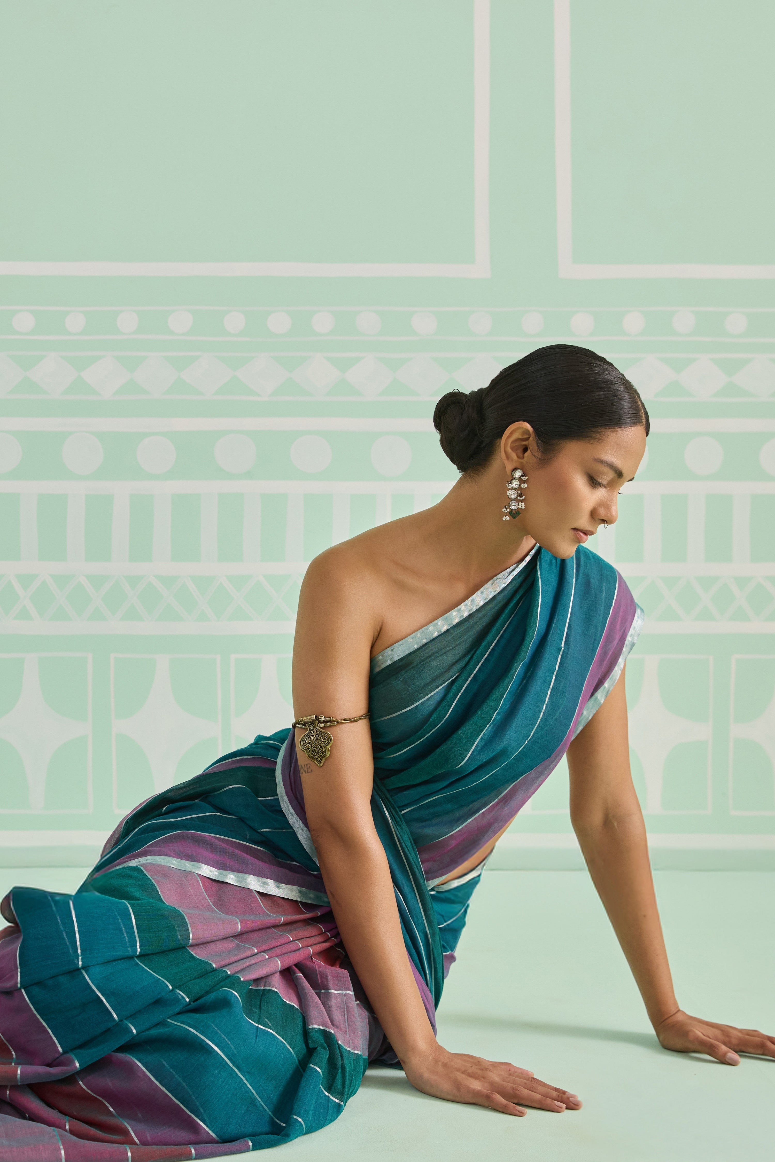 Teal Plum Cotton Handwoven Saree