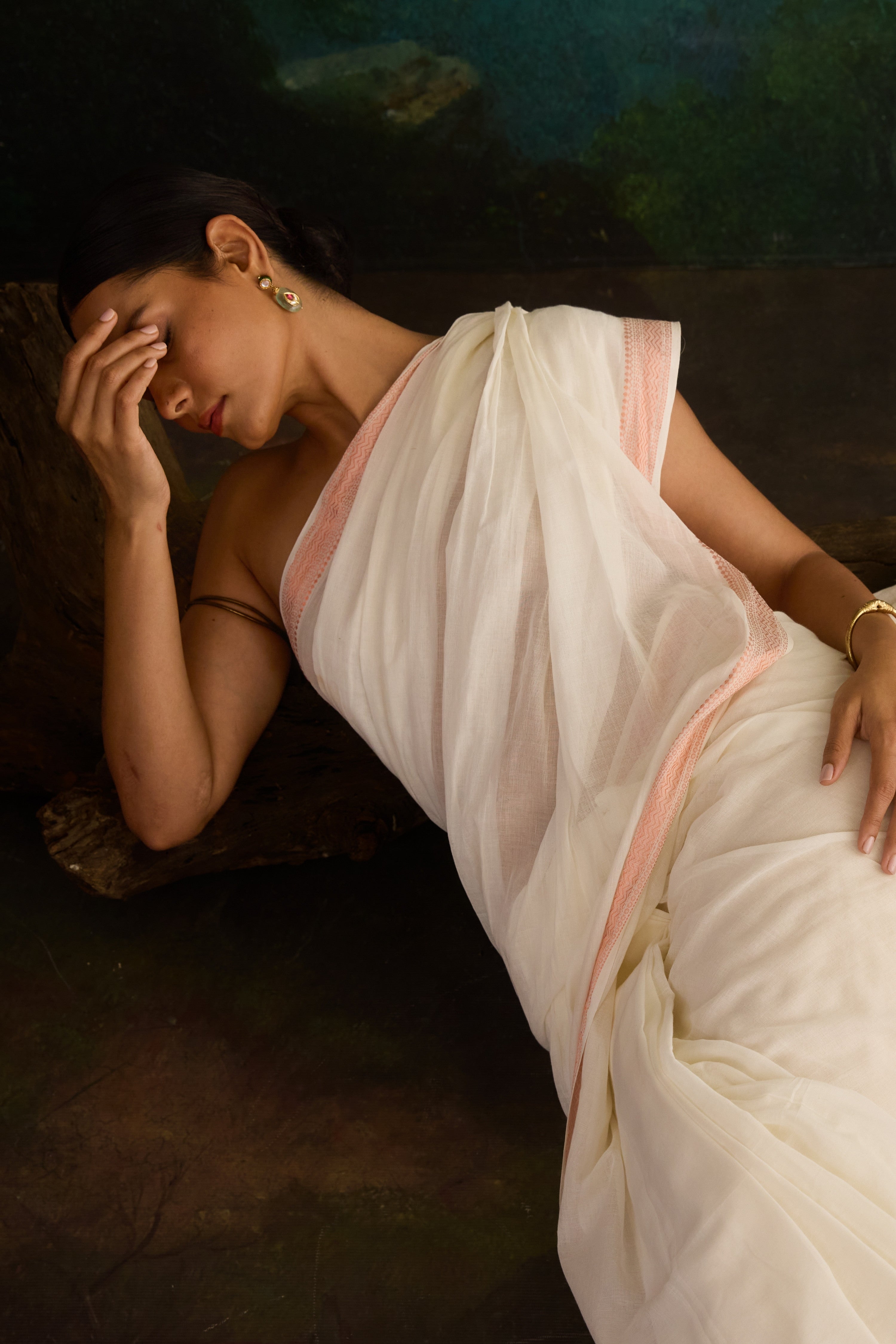 Ivory Blush Cotton Handwoven Saree