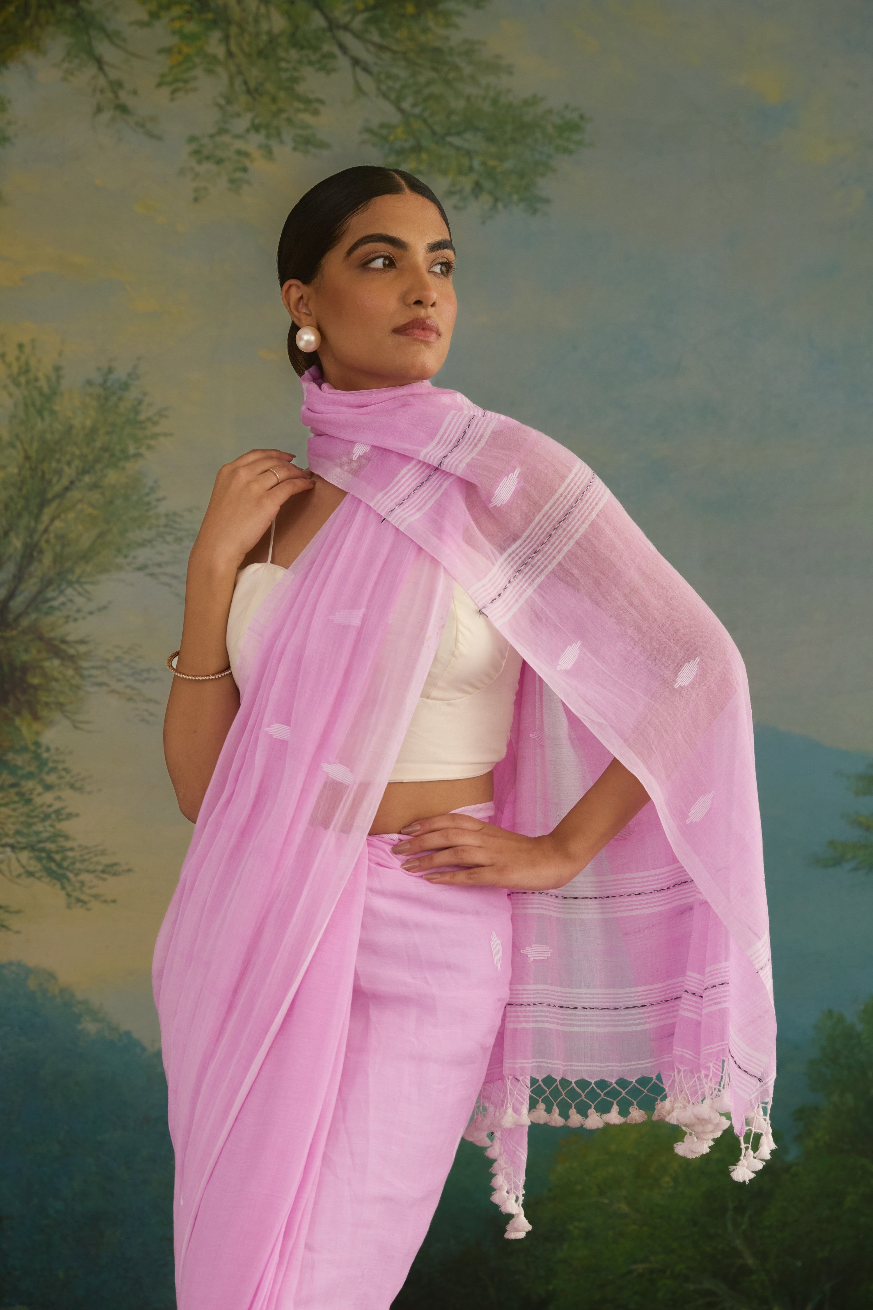 Blush Pink Cotton Handwoven Saree