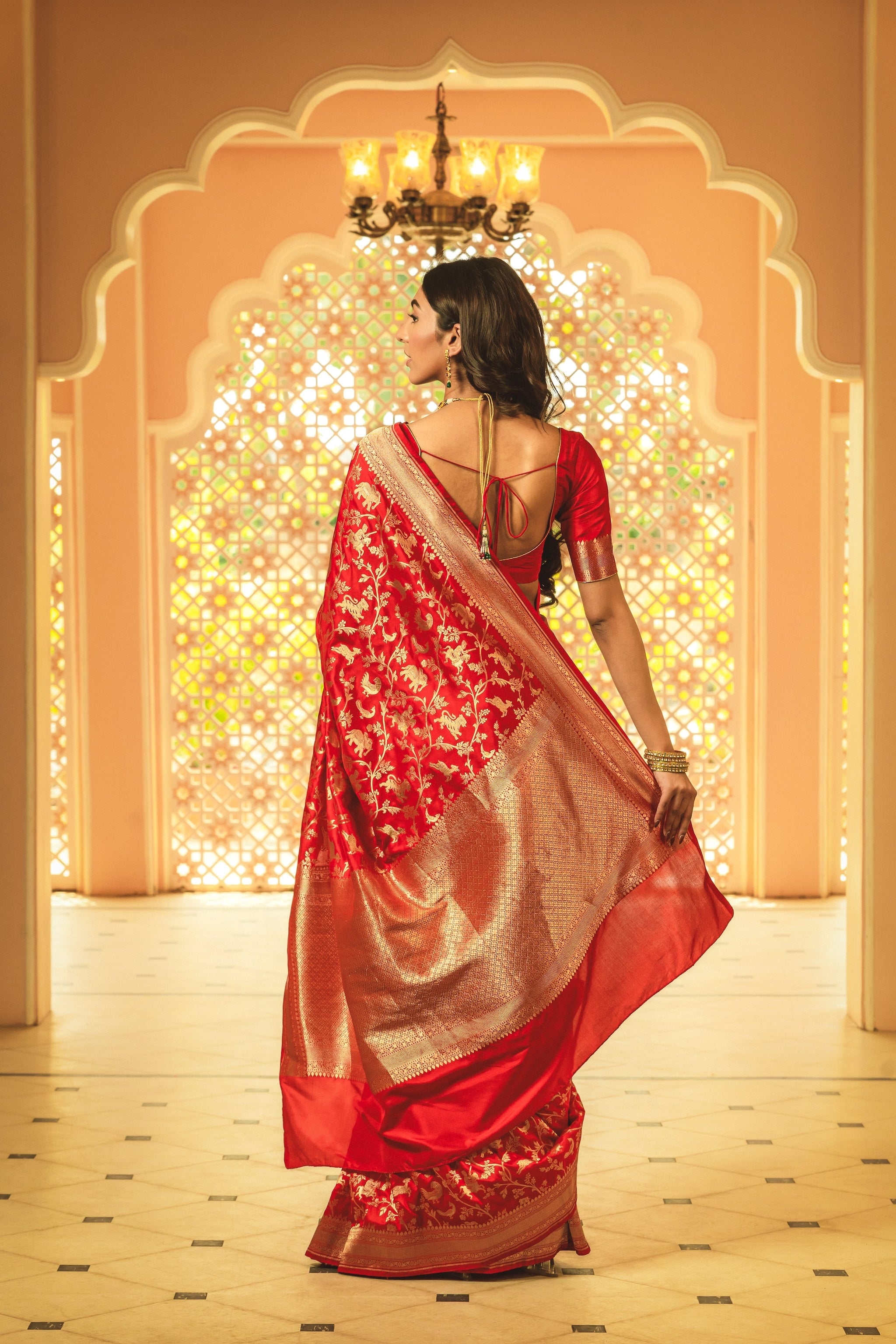 Deep Red Banarasi Silk Handwoven Saree