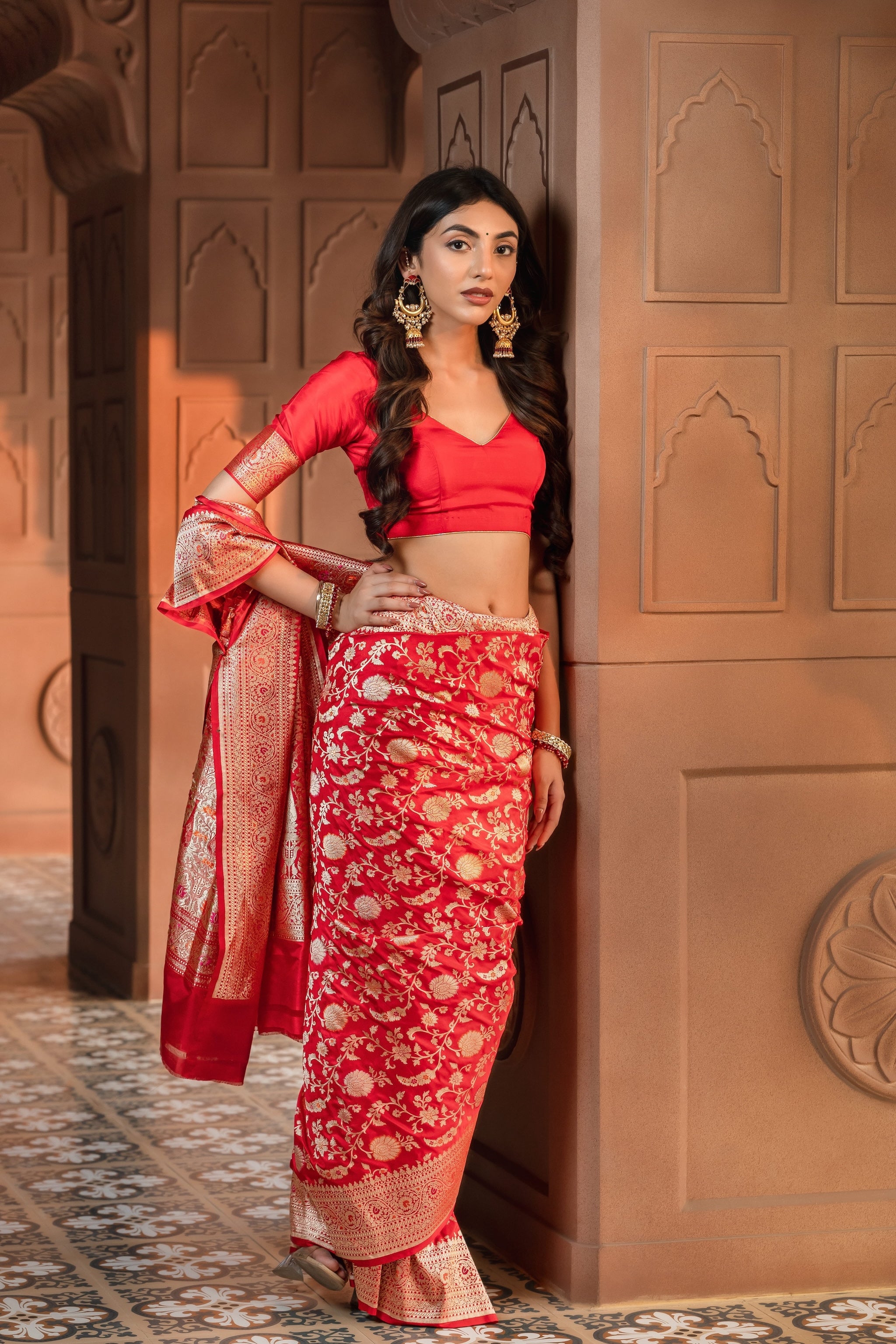 Deep Red Banarasi Silk Handwoven Saree