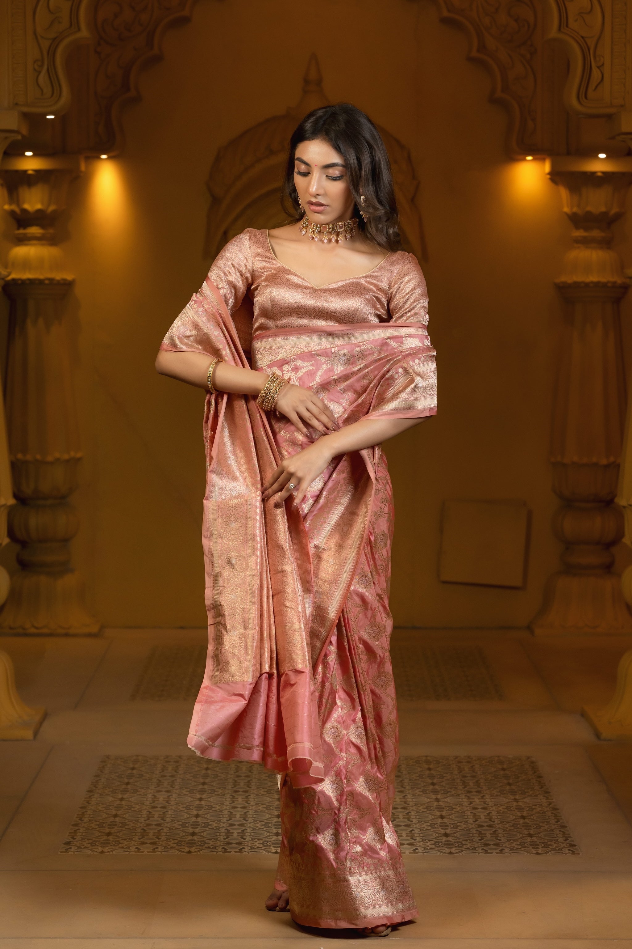 Pastel Pink Banarasi Silk Handwoven Saree