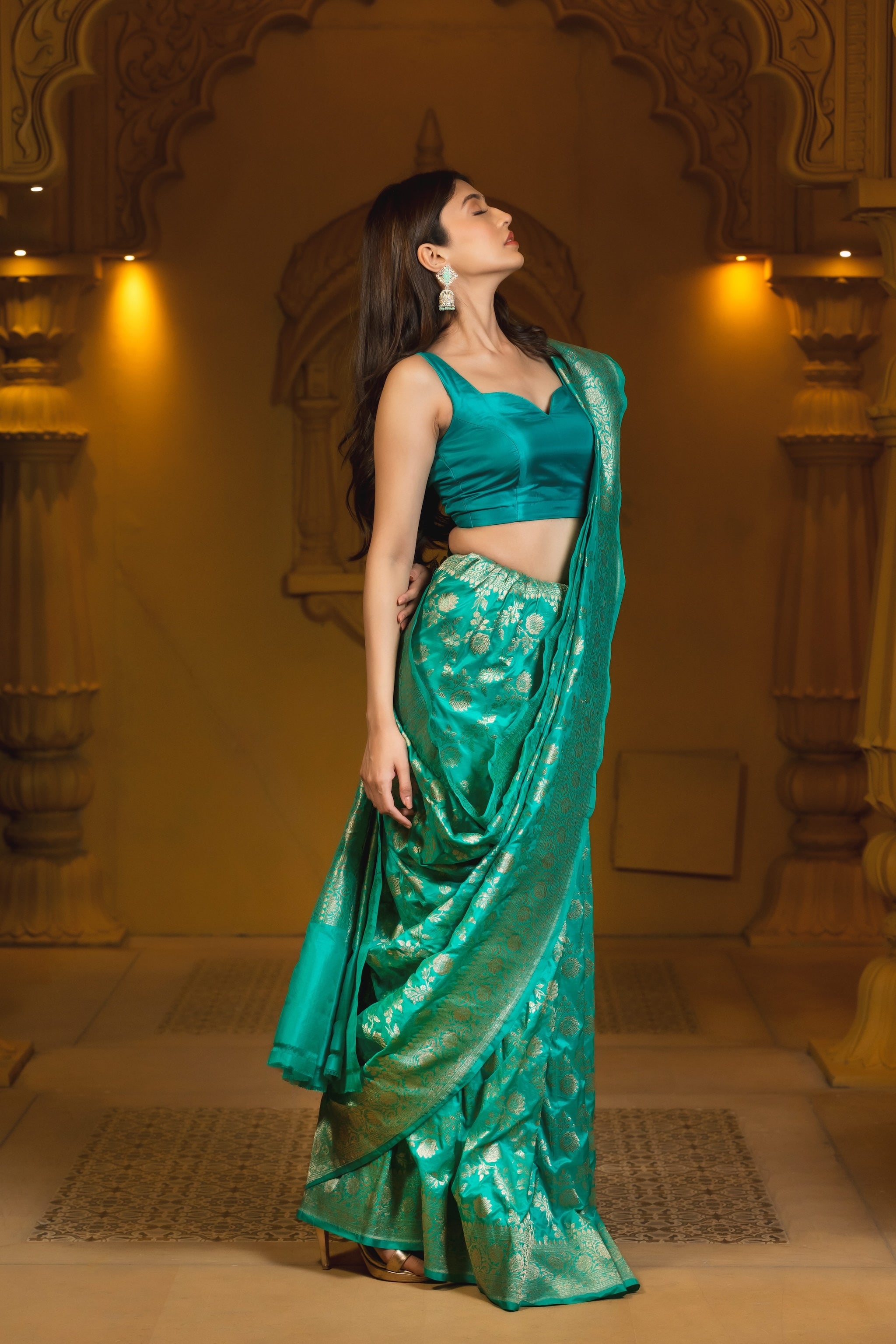 Firozi Banarasi Silk Handwoven Saree