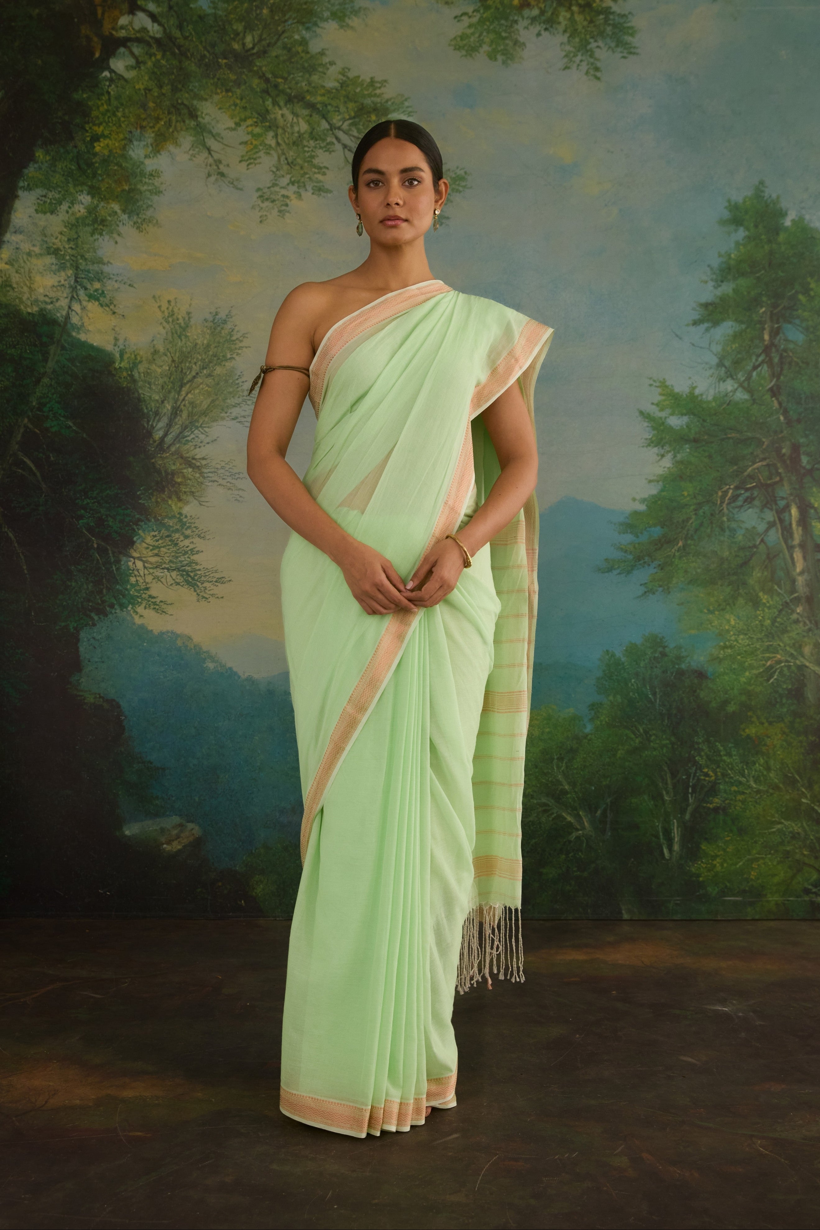 Mint Green Cotton Handwoven Saree