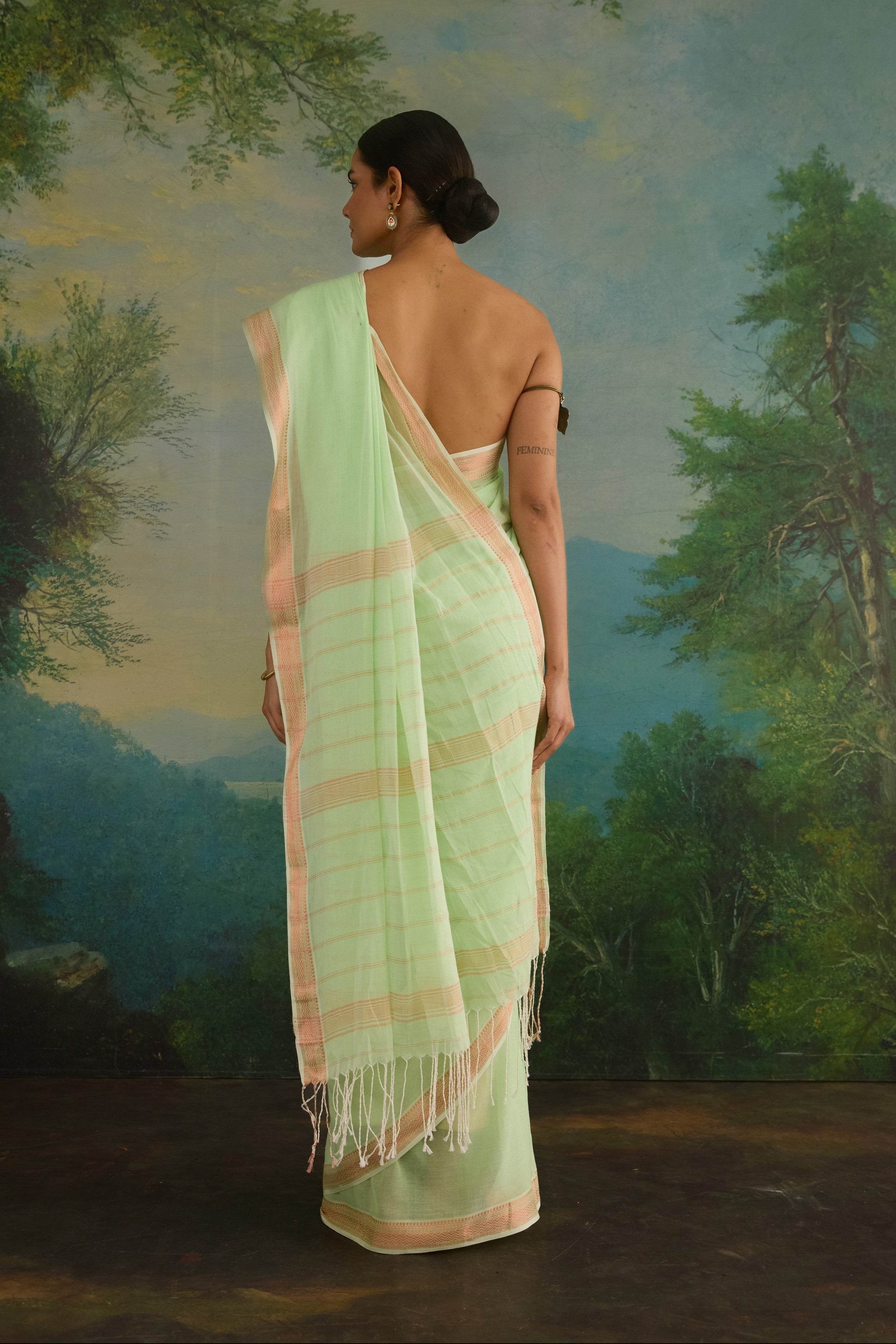 Mint Green Cotton Handwoven Saree