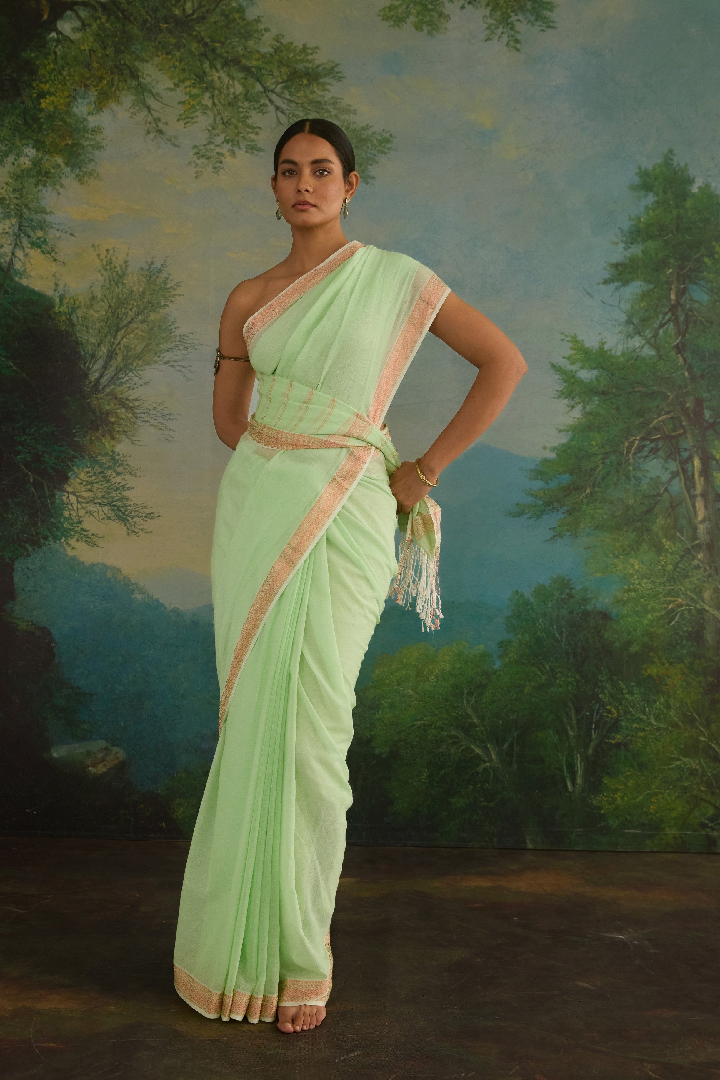 Mint Green Cotton Handwoven Saree